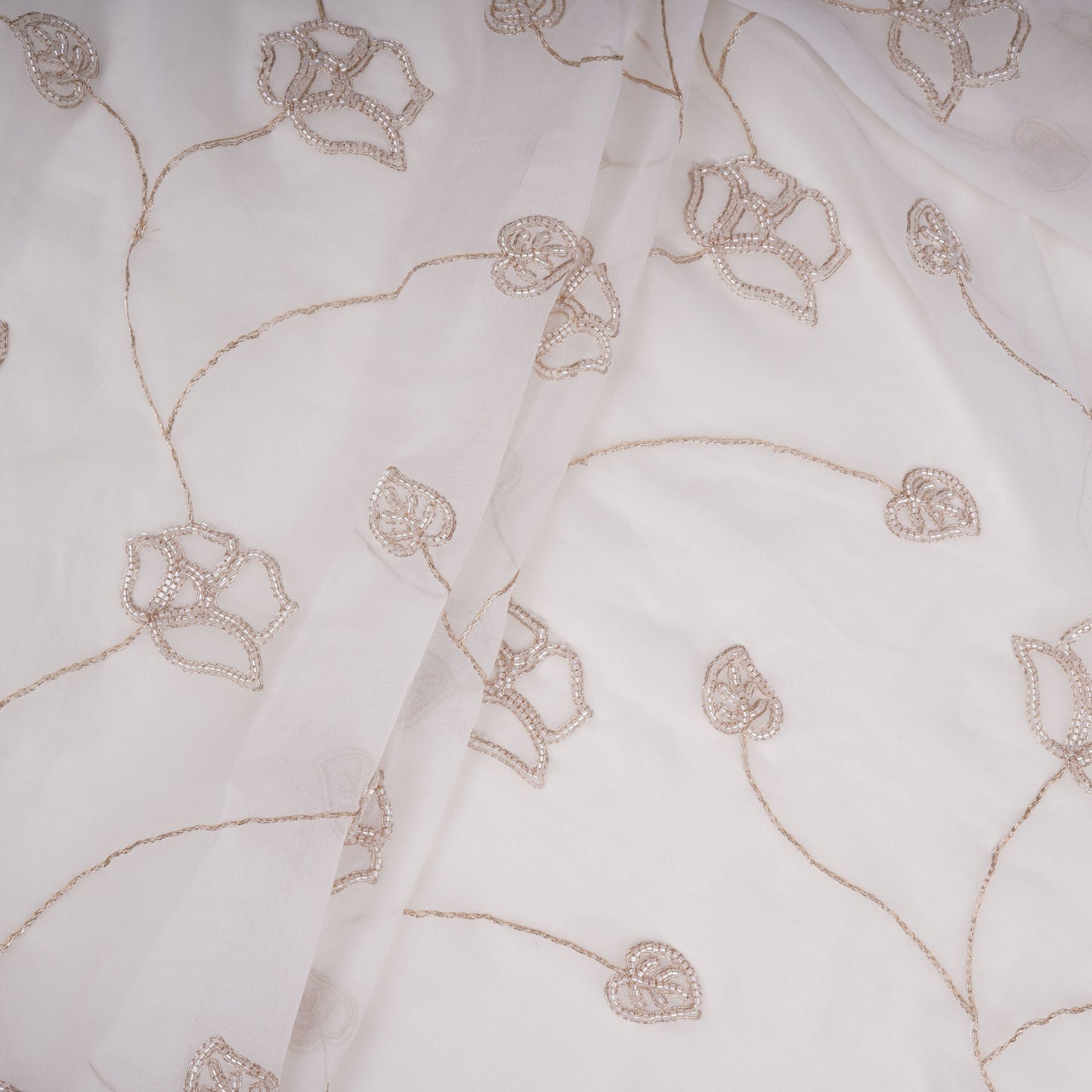 White Dyeable Swarovski embroidery Georgette Fabric SU-31032