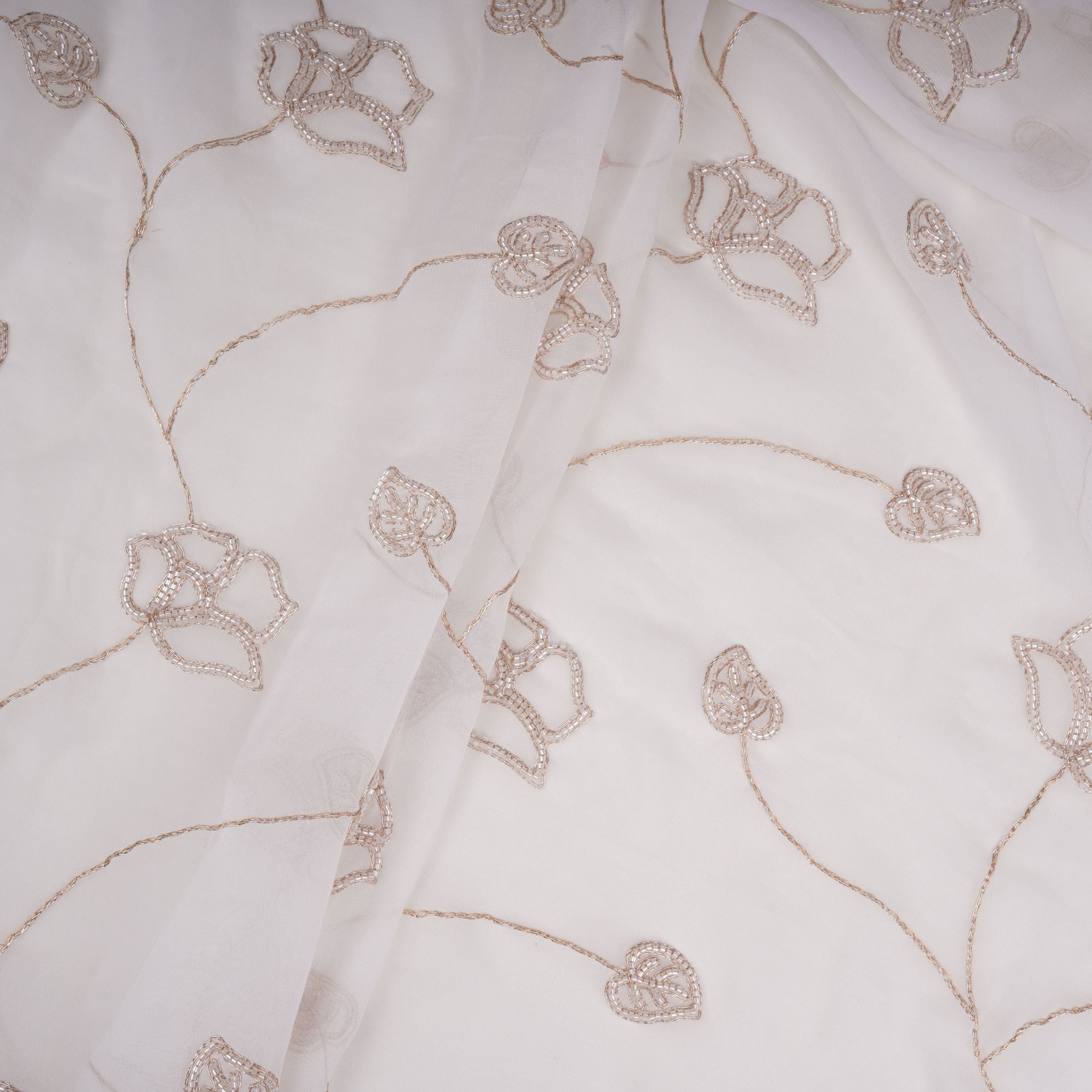 White Dyeable Swarovski embroidery Georgette Fabric SU-31032 - TradeUNO
