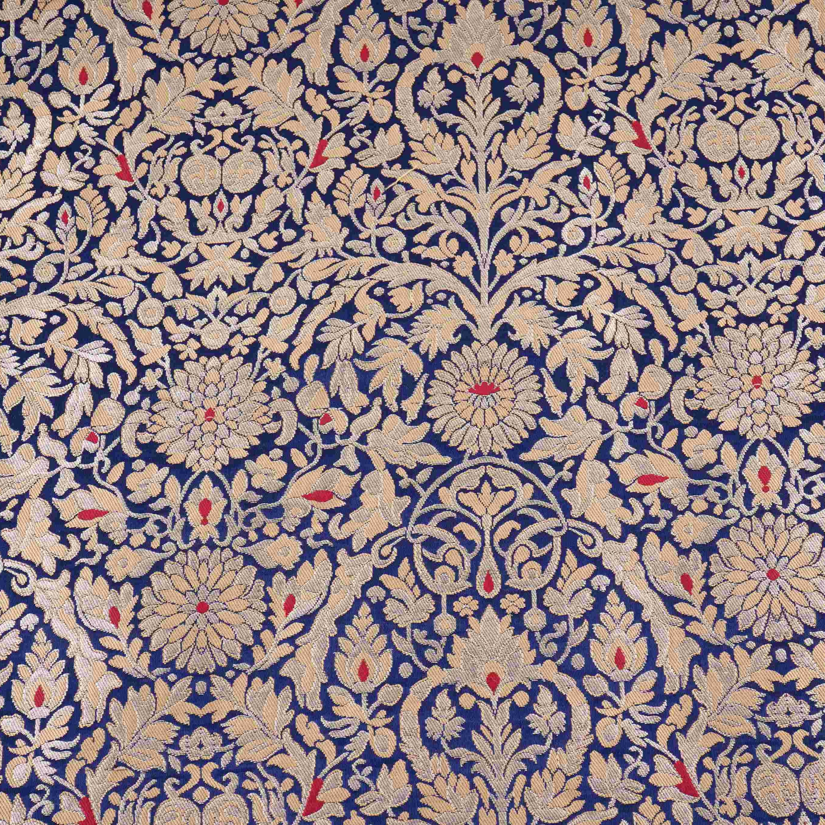 Navy Blue Alfi Meena Kimkhab Brocade Fabric HMSS-32777