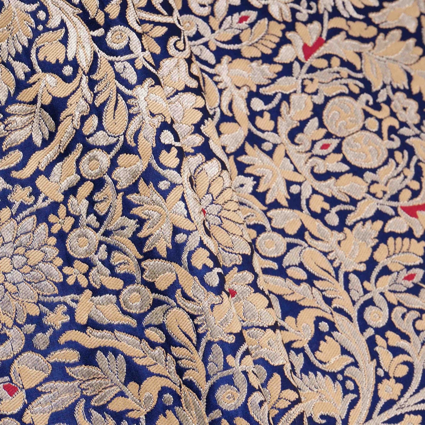 Navy Blue Alfi Meena Kimkhab Brocade Fabric HMSS-32777