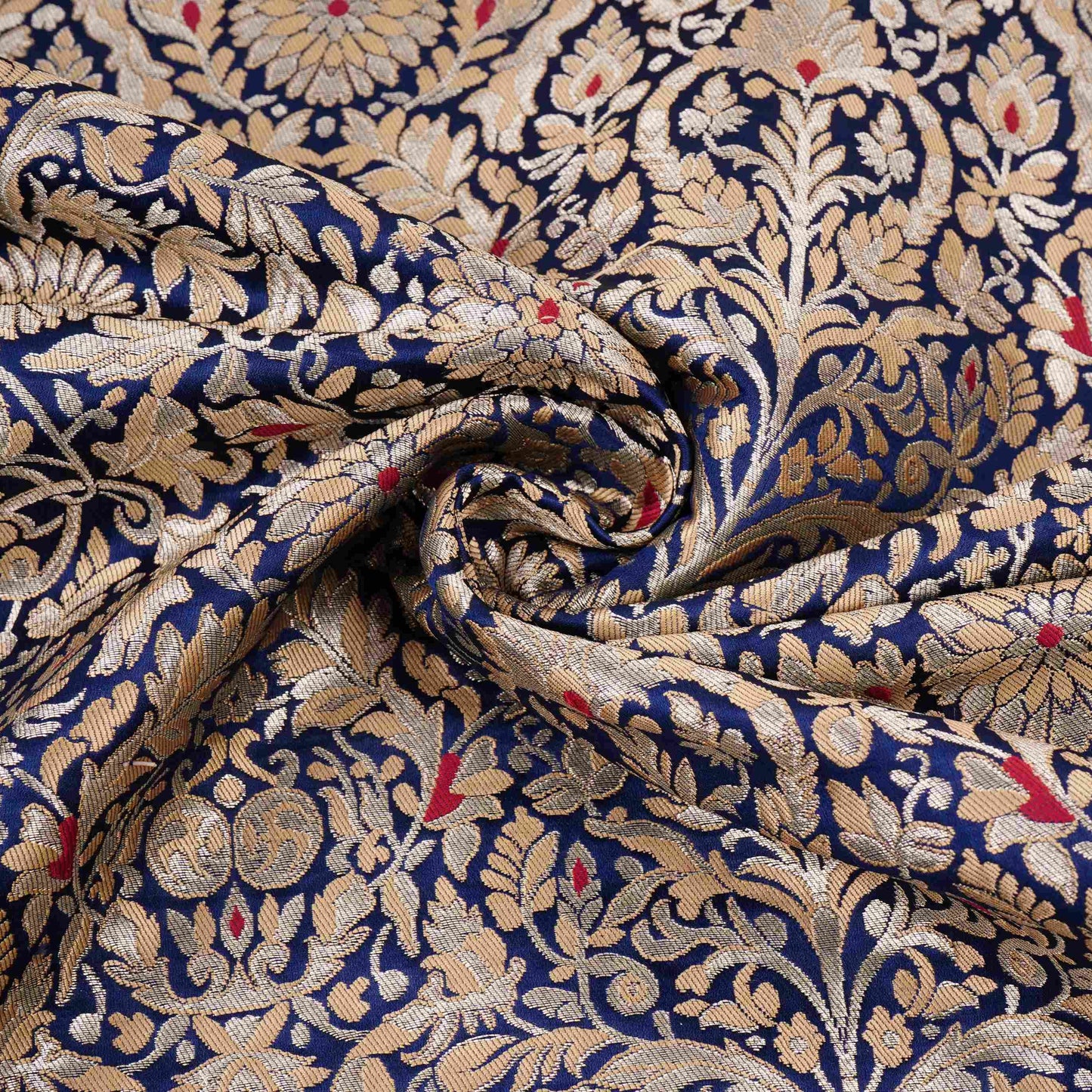 Navy Blue Alfi Meena Kimkhab Brocade Fabric HMSS-32777