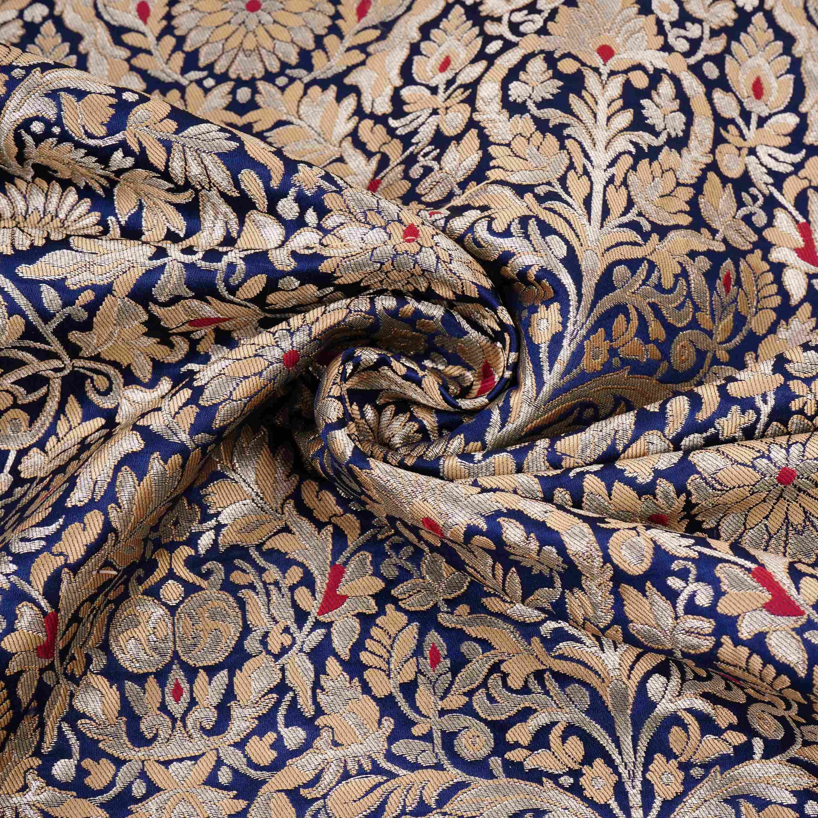 Navy Blue Alfi Meena Kimkhab Brocade Fabric HMSS-32777