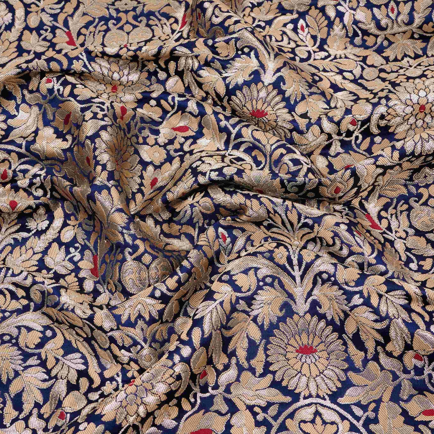 Navy Blue Alfi Meena Kimkhab Brocade Fabric HMSS-32777