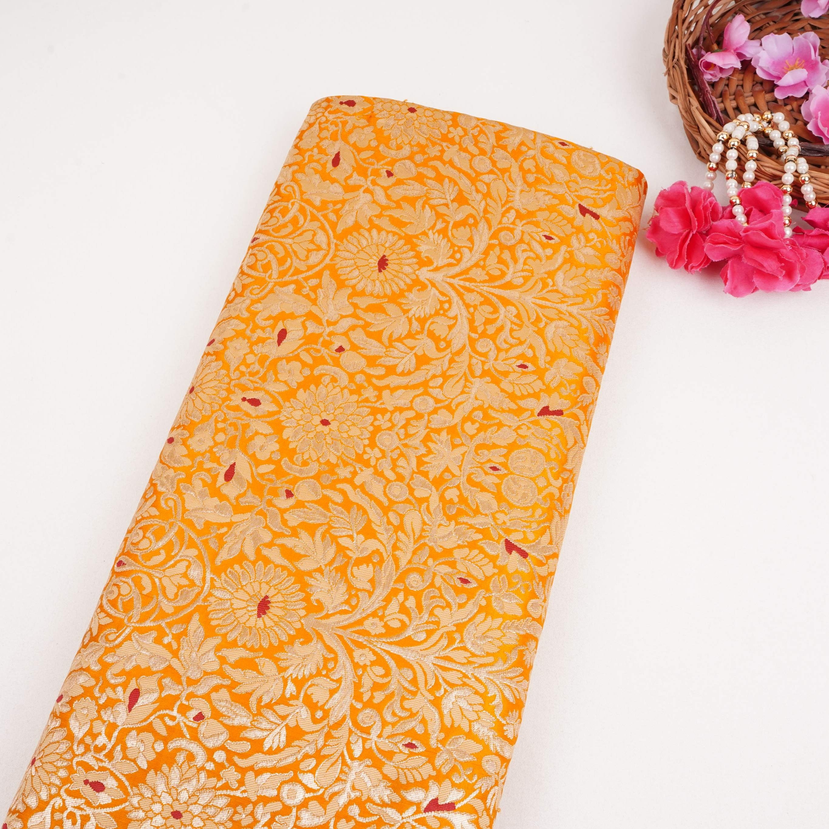 Mustard Alfi Meena Kimkhab Brocade Fabric HMSS-32774