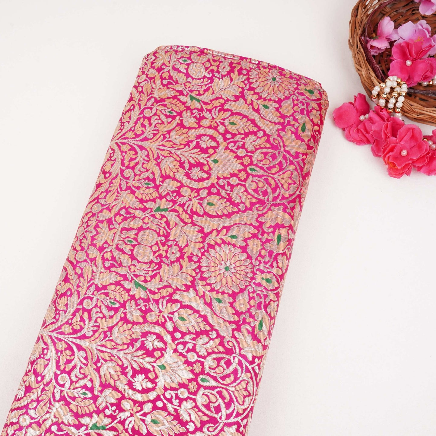 Magenta Pink Alfi Meena Kimkhab Brocade Fabric HMSS-32775
