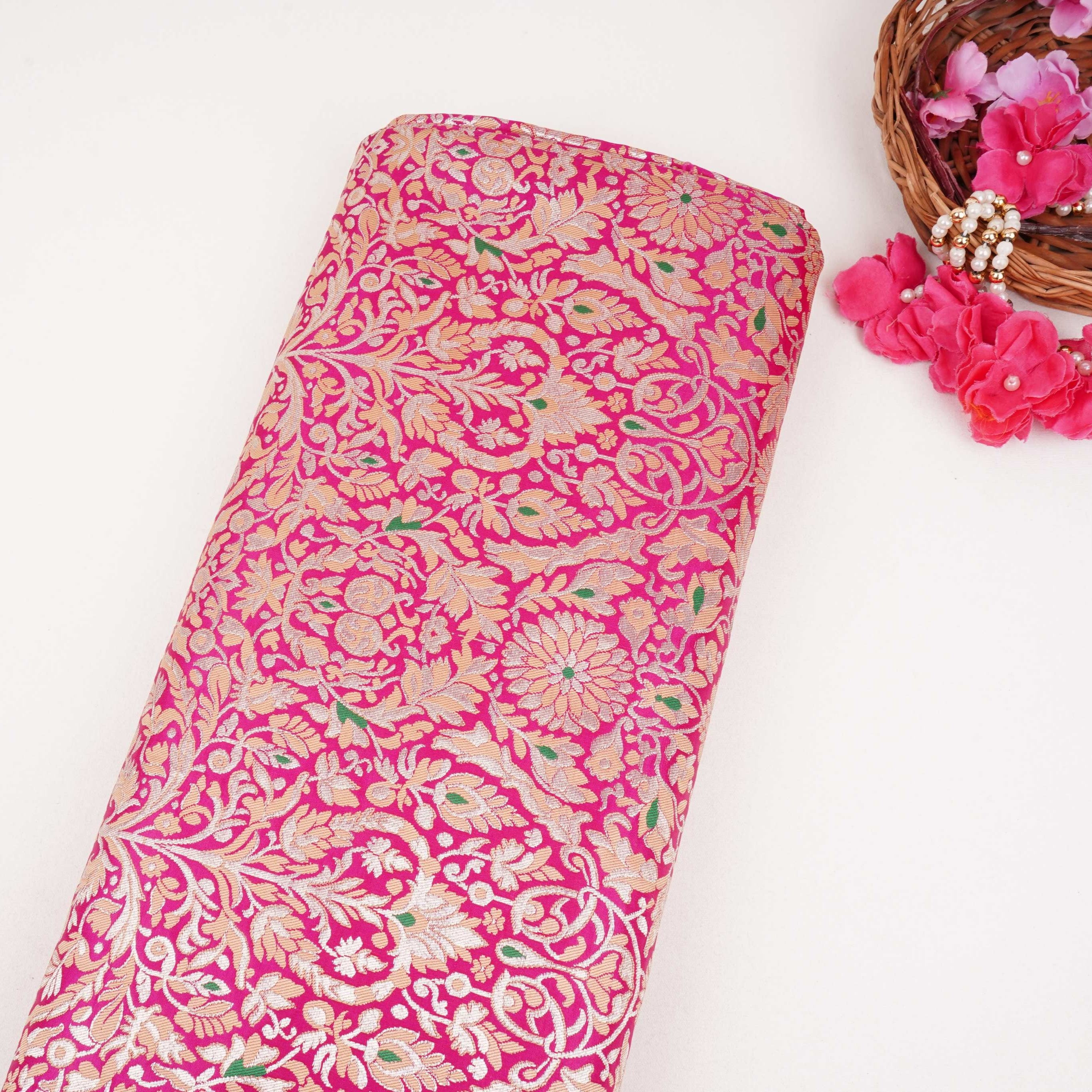 Magenta Pink Alfi Meena Kimkhab Brocade Fabric HMSS-32775