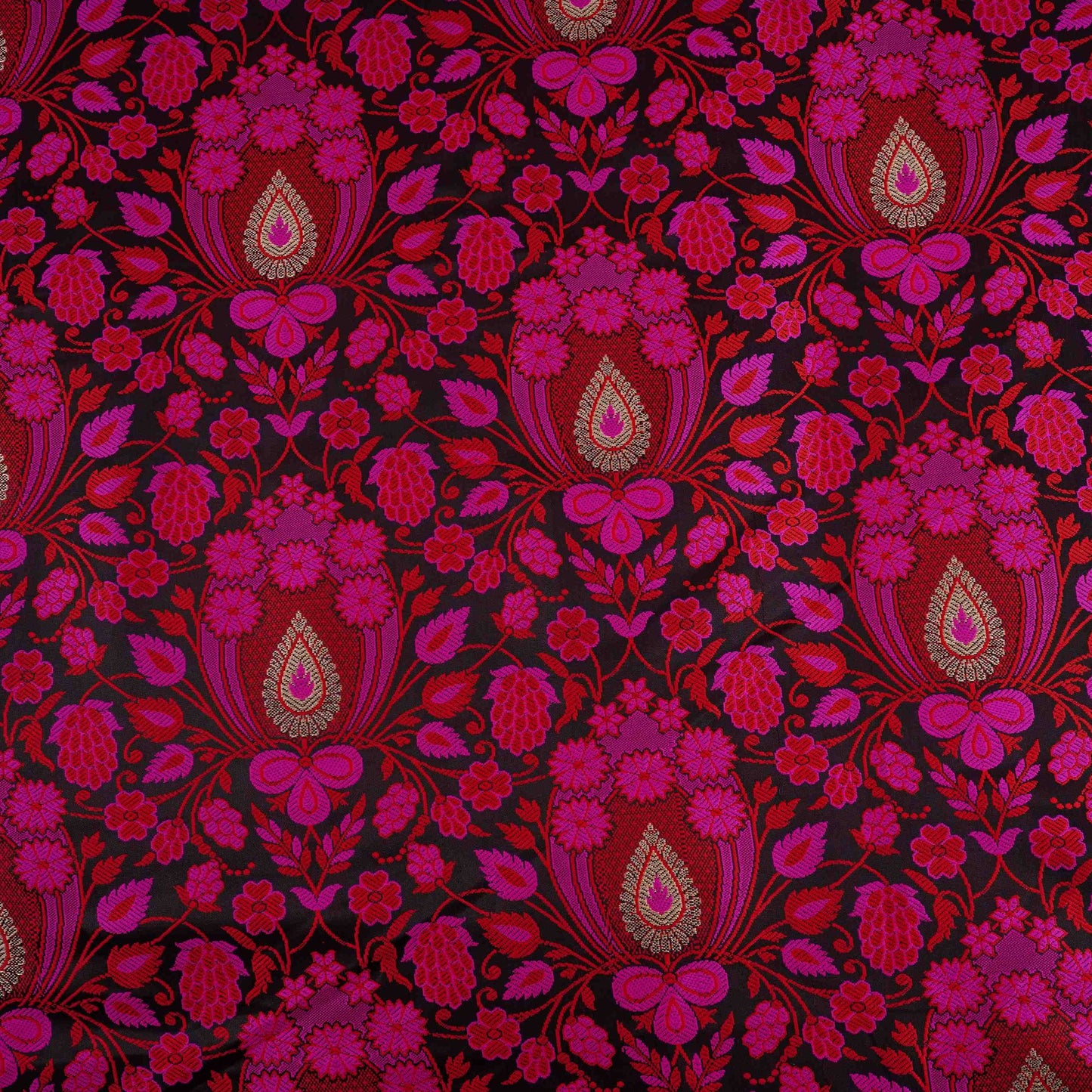Wine Dohri Zari Booti Tanchoi Silk Fabric HMSS-32760