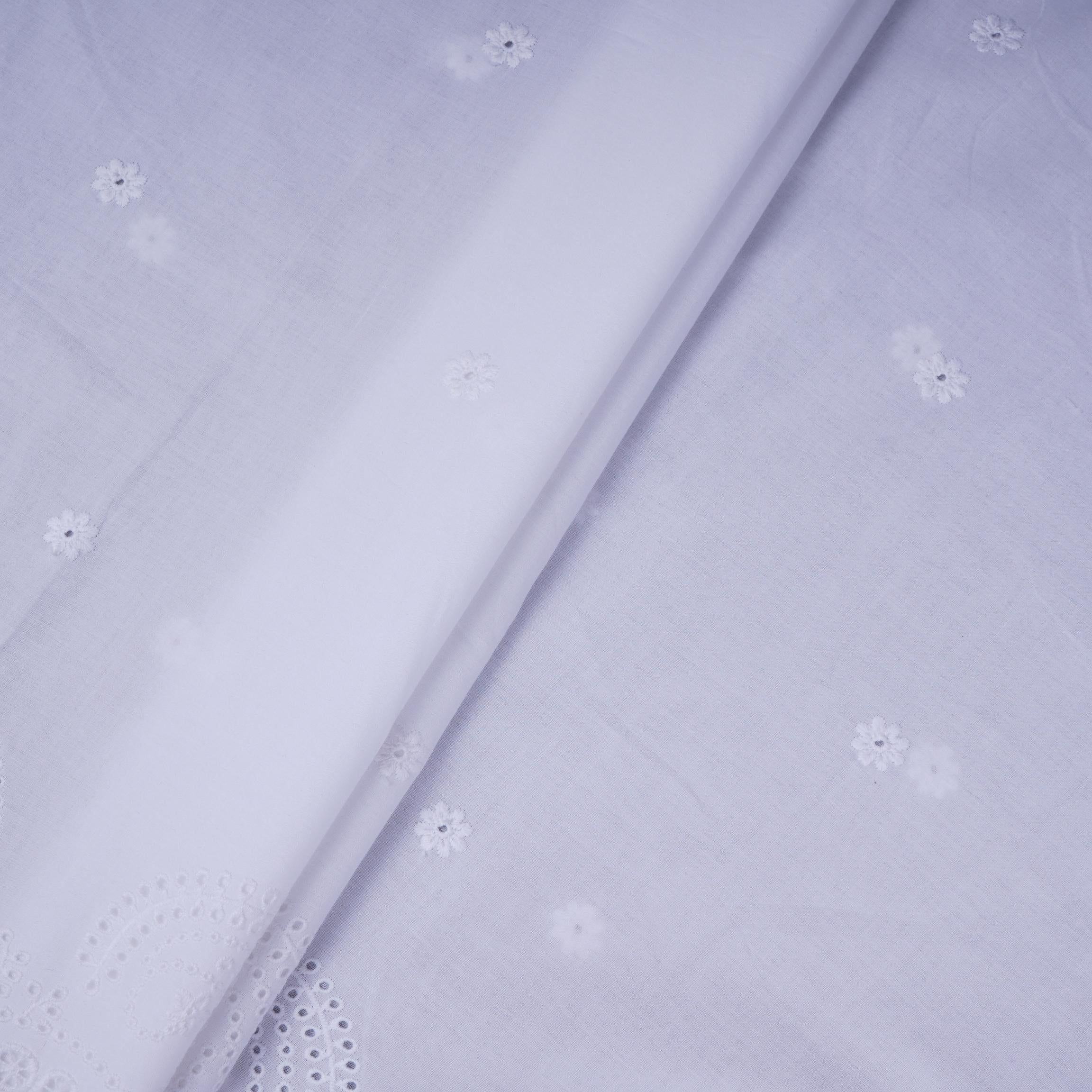 White Dyeable Floral Embroidery Cotton Fabric MJF-30602 - TradeUNO