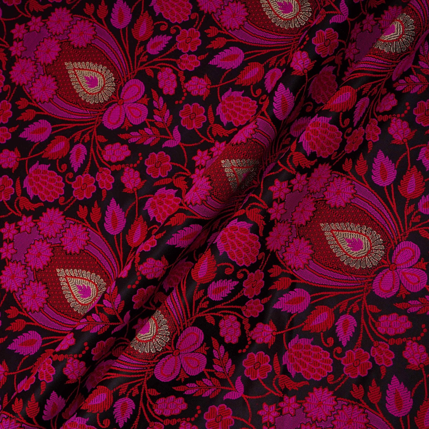 Wine Dohri Zari Booti Tanchoi Silk Fabric HMSS-32760