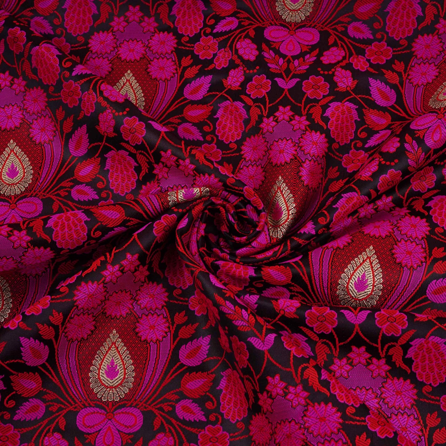 Wine Dohri Zari Booti Tanchoi Silk Fabric HMSS-32760