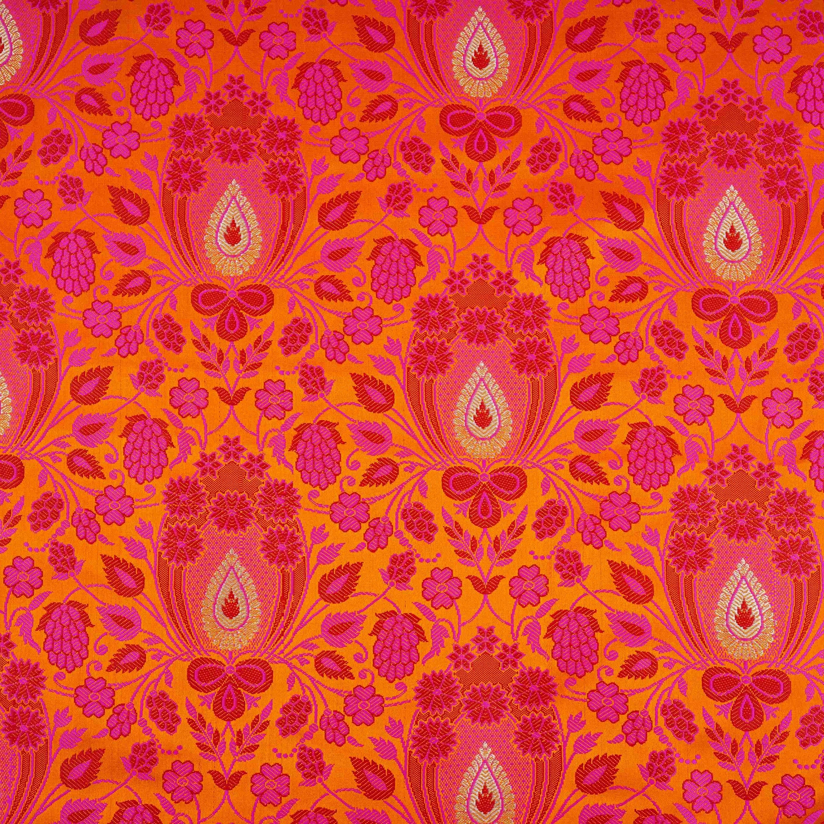 Mustard Dohri Zari Booti Tanchoi Silk Fabric HMSS-32761