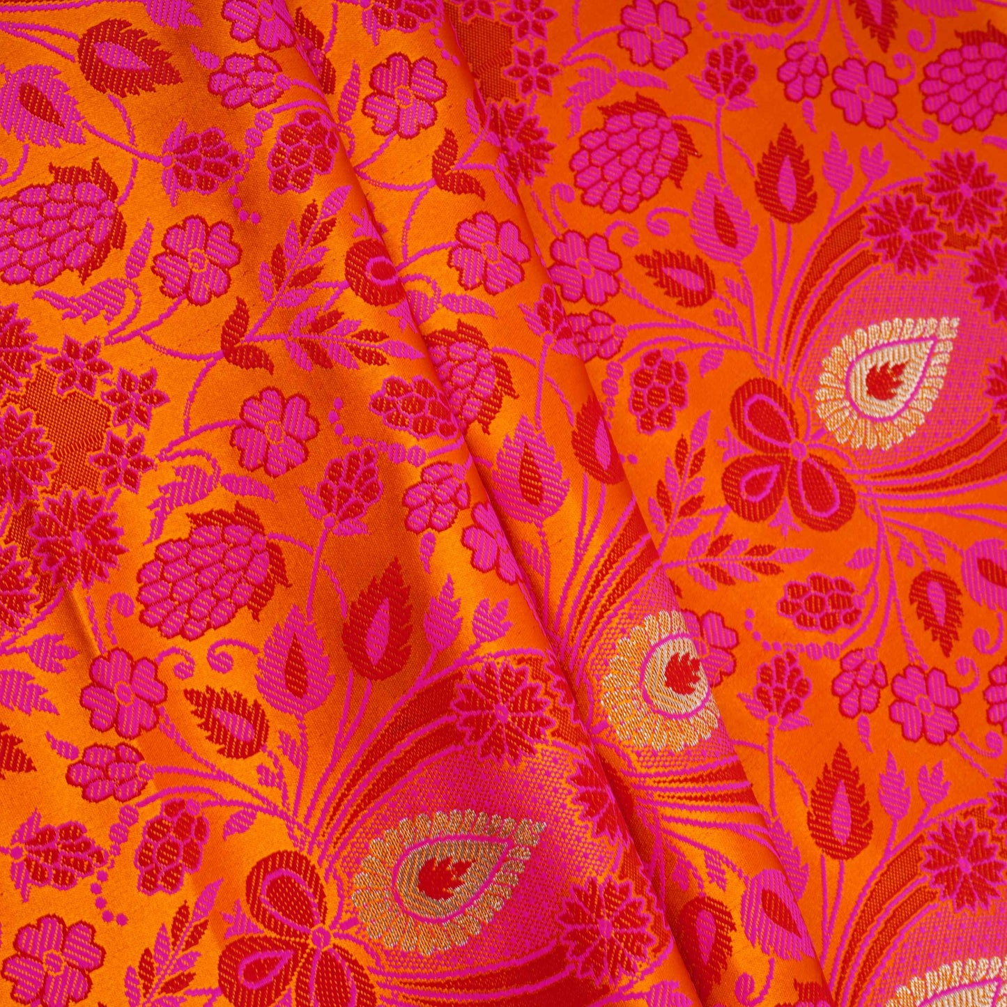 Mustard Dohri Zari Booti Tanchoi Silk Fabric HMSS-32761