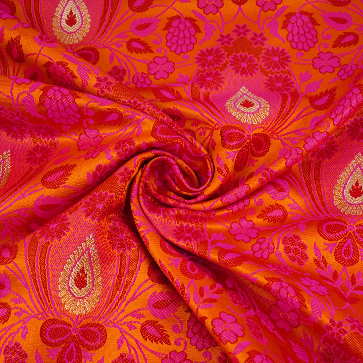 Mustard Dohri Zari Booti Tanchoi Silk Fabric HMSS-32761