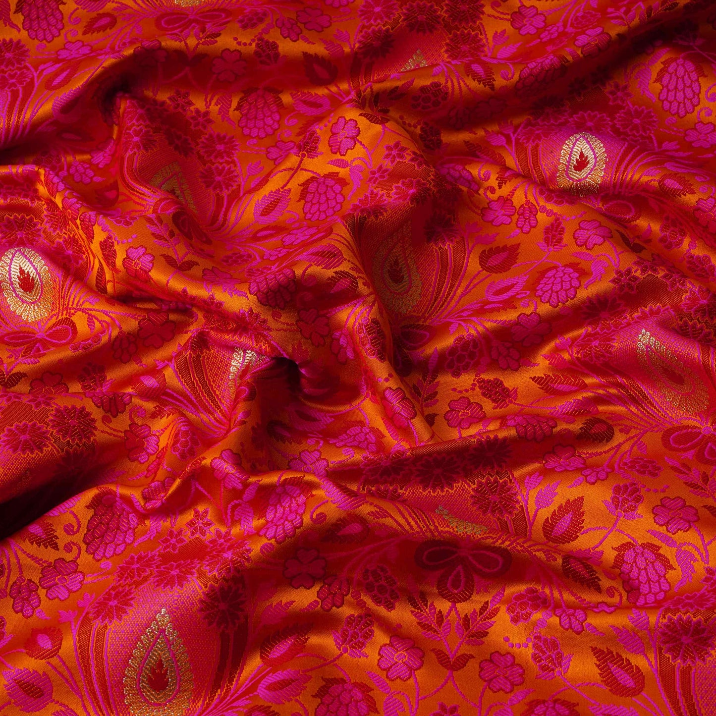 Mustard Dohri Zari Booti Tanchoi Silk Fabric HMSS-32761