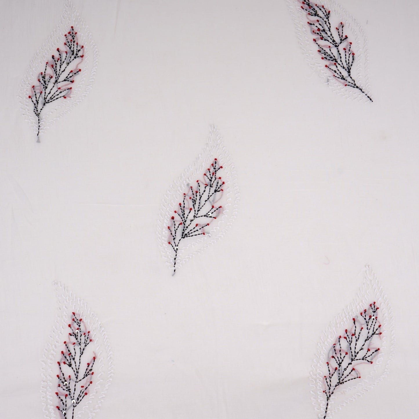 Off White with Multicolor floral Hand embroidery Pure Mul Chanderi Fabric SN-31234 - TradeUNO