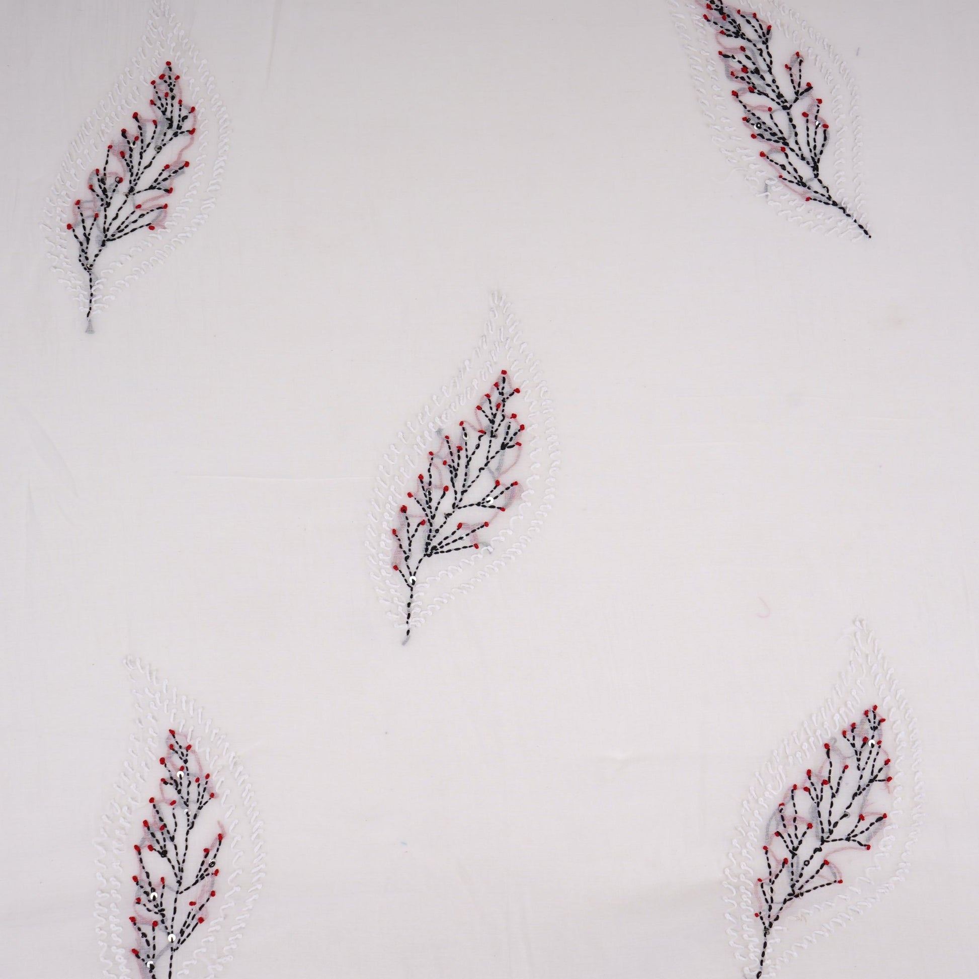 Off White with Multicolor floral Hand embroidery Pure Mul Chanderi Fabric SN-31234 - TradeUNO