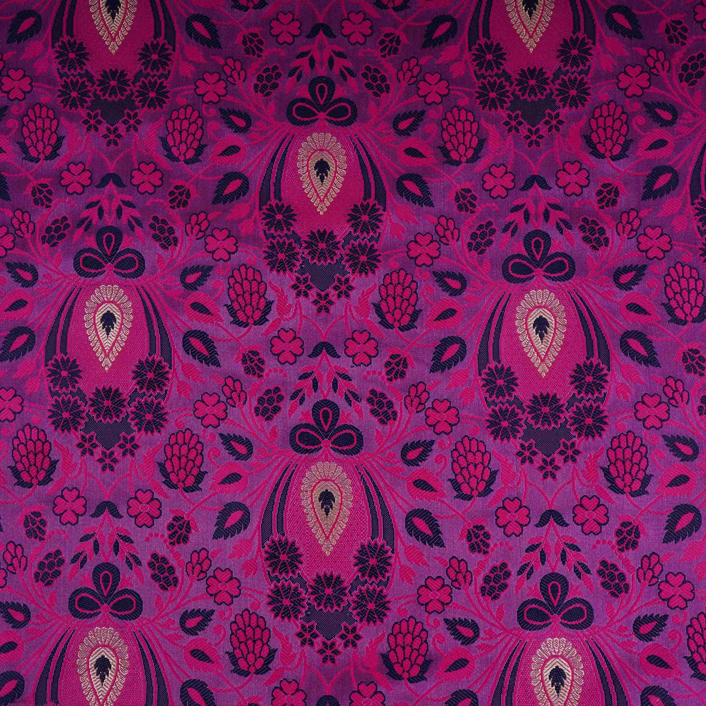 Pink Dohri Zari Booti Tanchoi Silk Fabric HMSS-32759