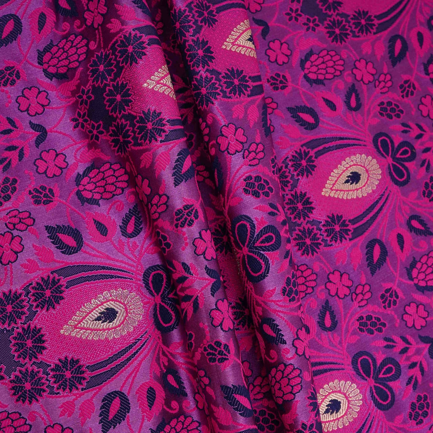 Pink Dohri Zari Booti Tanchoi Silk Fabric HMSS-32759