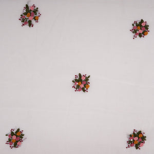 Off White with Multicolor floral Hand embroidery Pure Mul Chanderi Fabric SN-31238 - TradeUNO