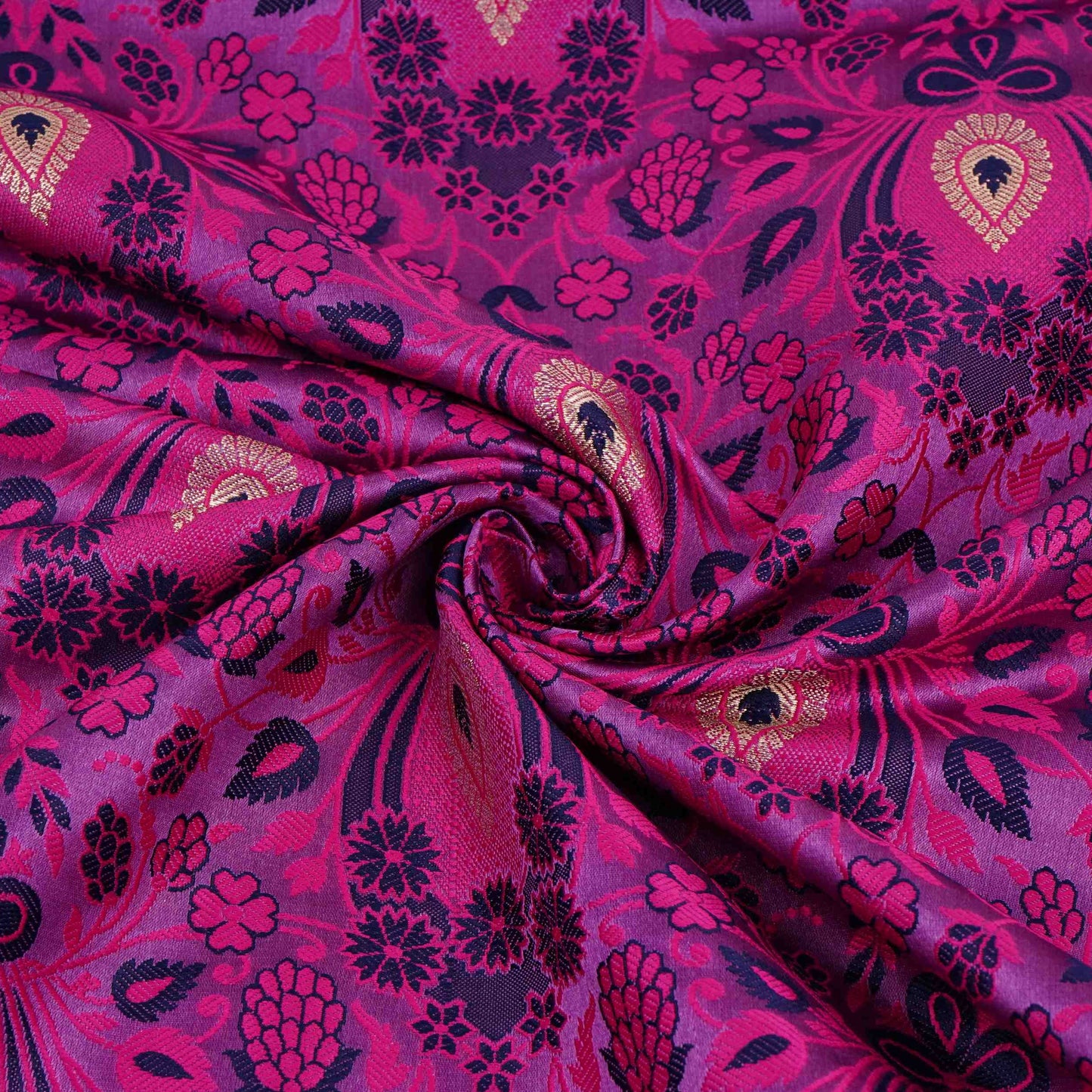 Pink Dohri Zari Booti Tanchoi Silk Fabric HMSS-32759