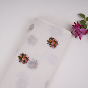 Off White with Multicolor floral Hand embroidery Pure Mul Chanderi Fabric SN-31238 - TradeUNO