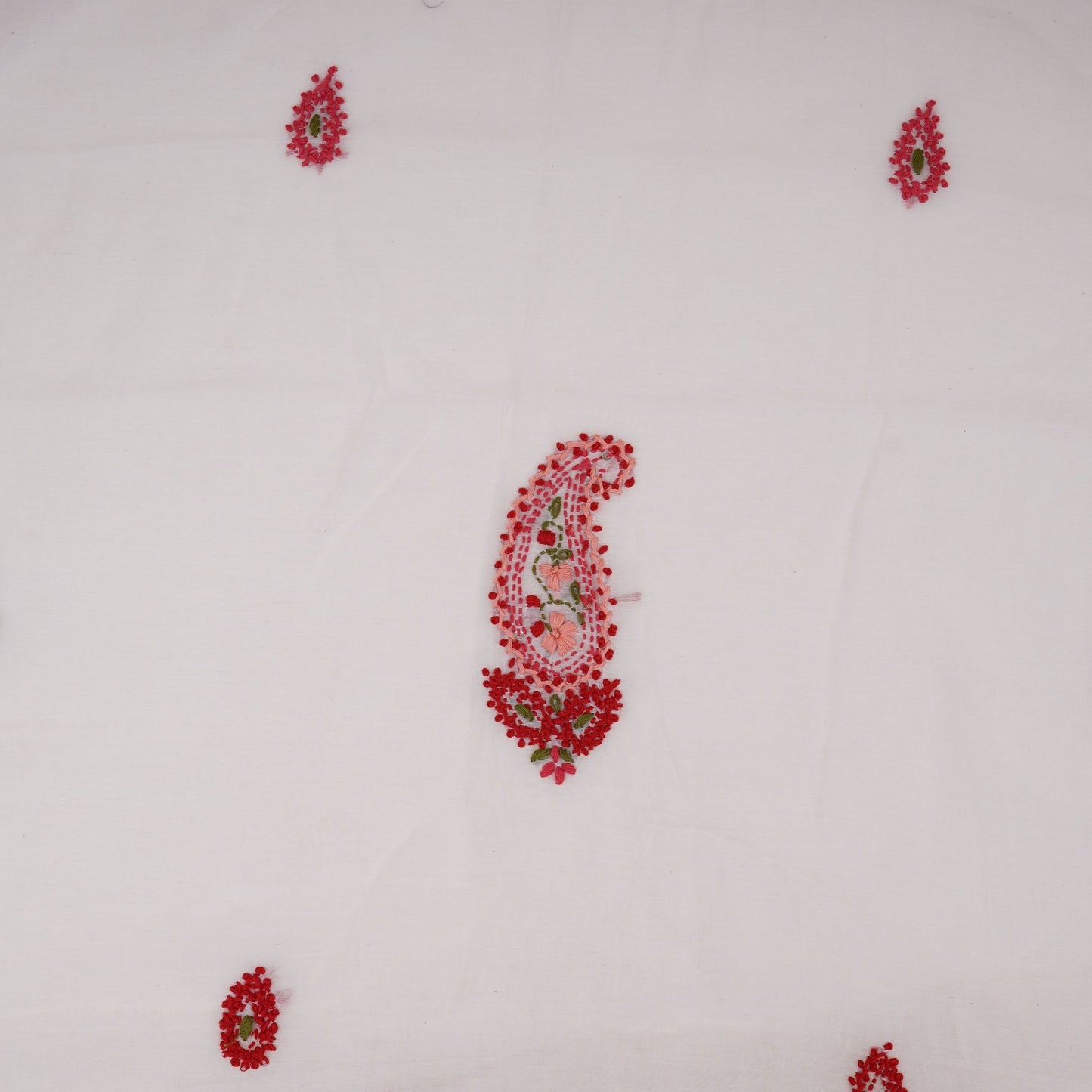 Off White with Multicolor floral Hand embroidery Pure Mul Chanderi Fabric SN-31236 - TradeUNO