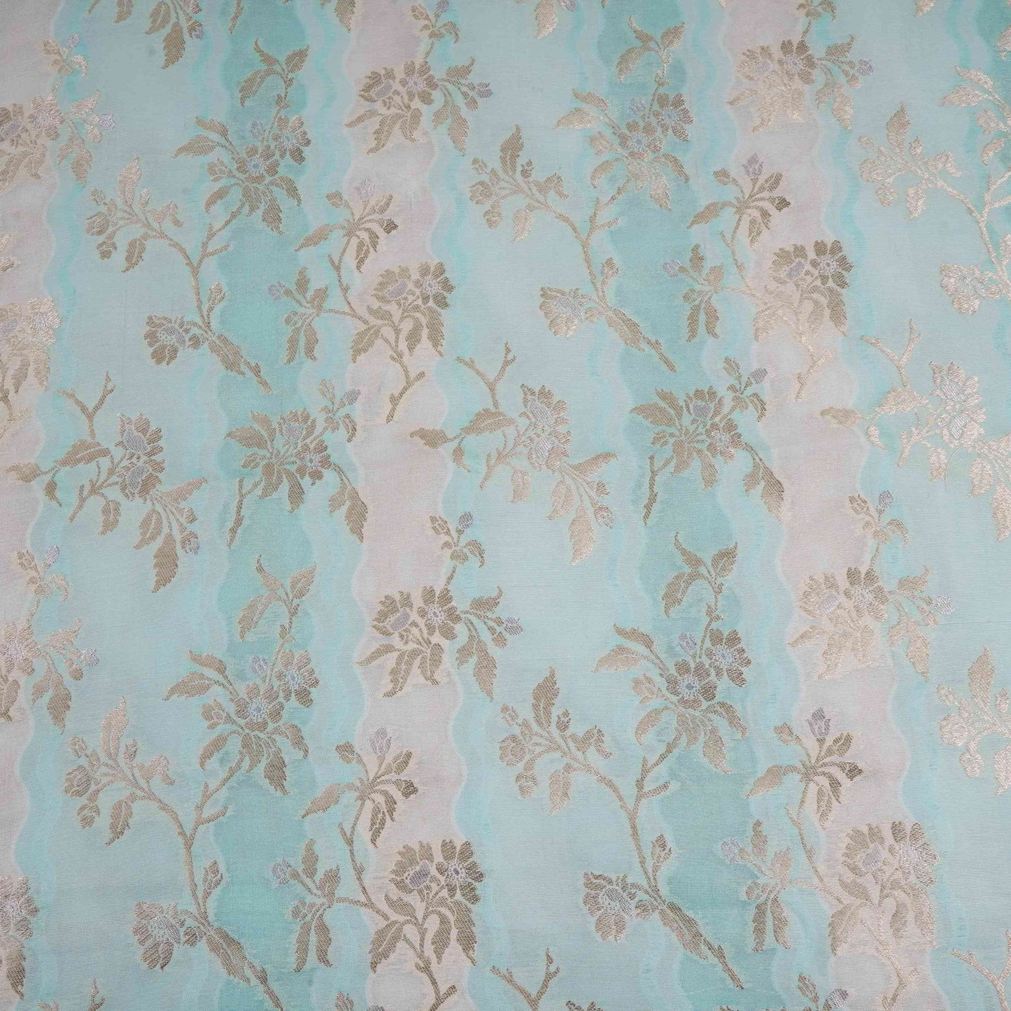 Sky Blue with Off White Multi Rangkaat Weave Brocade Fabric HMSS-32719