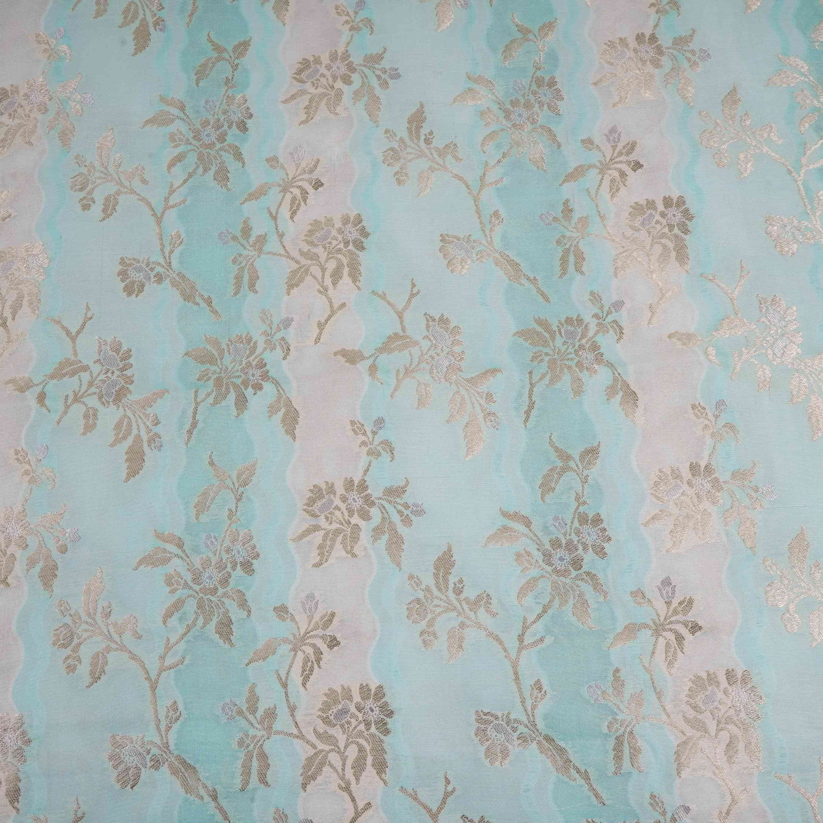Sky Blue with Off White Multi Rangkaat Weave Brocade Fabric HMSS-32719
