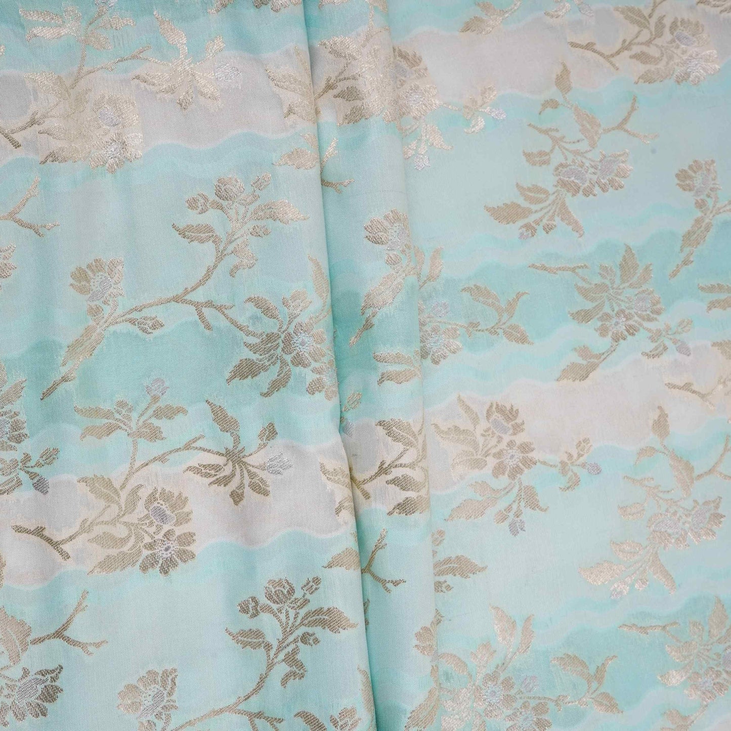 Sky Blue with Off White Multi Rangkaat Weave Brocade Fabric HMSS-32719