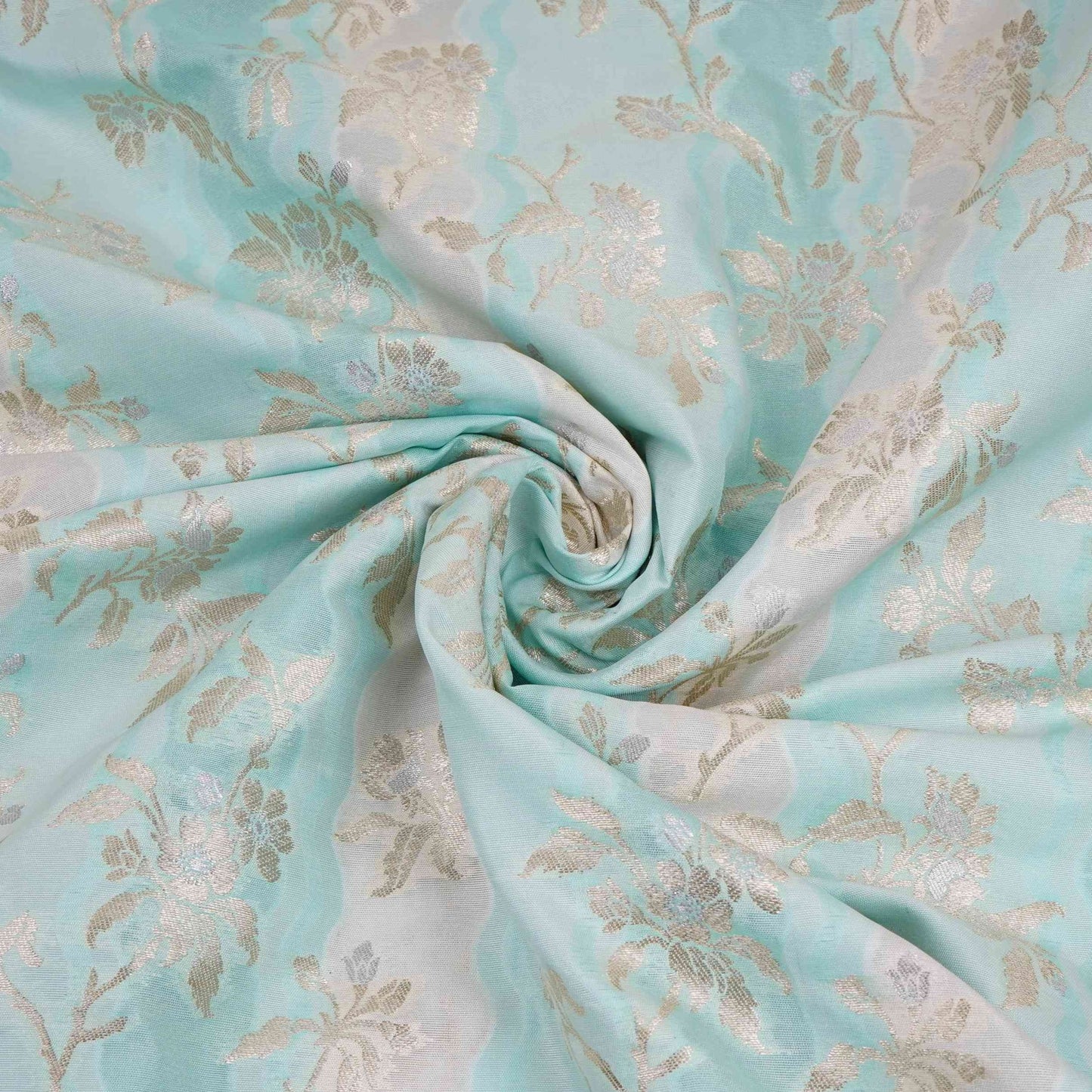 Sky Blue with Off White Multi Rangkaat Weave Brocade Fabric HMSS-32719