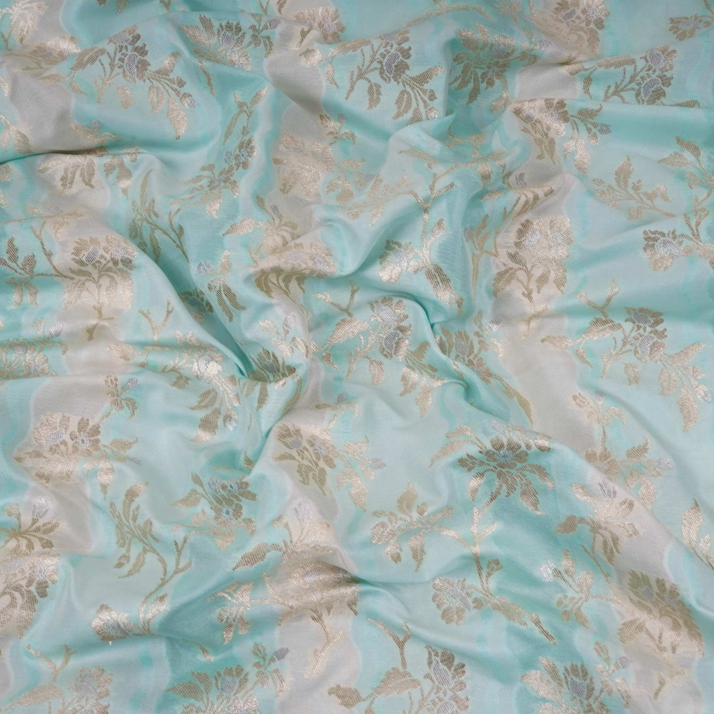 Sky Blue with Off White Multi Rangkaat Weave Brocade Fabric HMSS-32719
