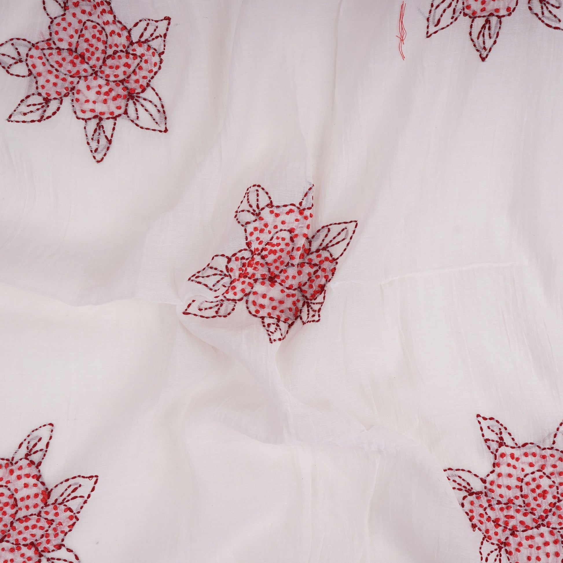 Off White with Multicolor floral Hand embroidery Pure Mul Chanderi Fabric SN-31235 - TradeUNO