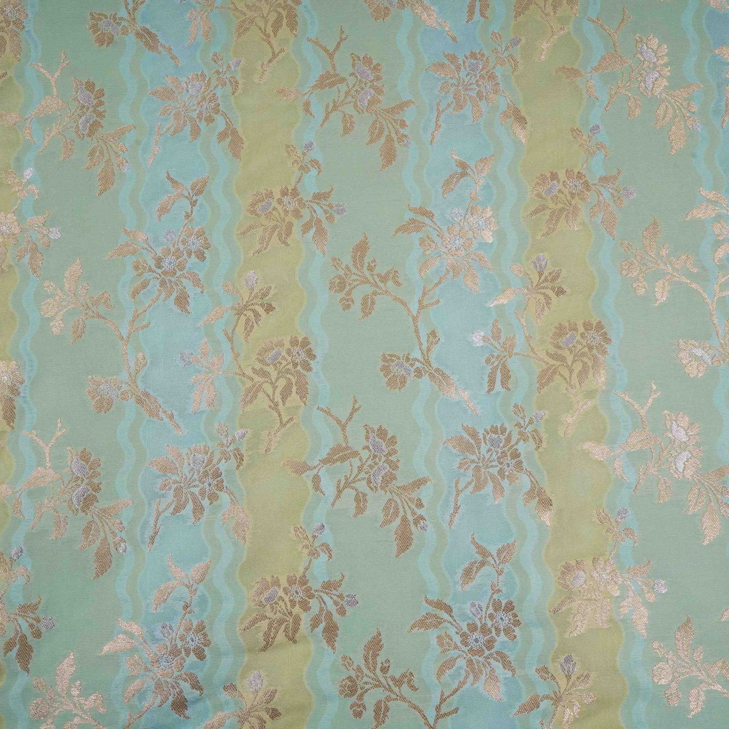 Aqua Blue with Sage Green Stripes Multi Rangkaat Weave Brocade Fabric HMSS-32718