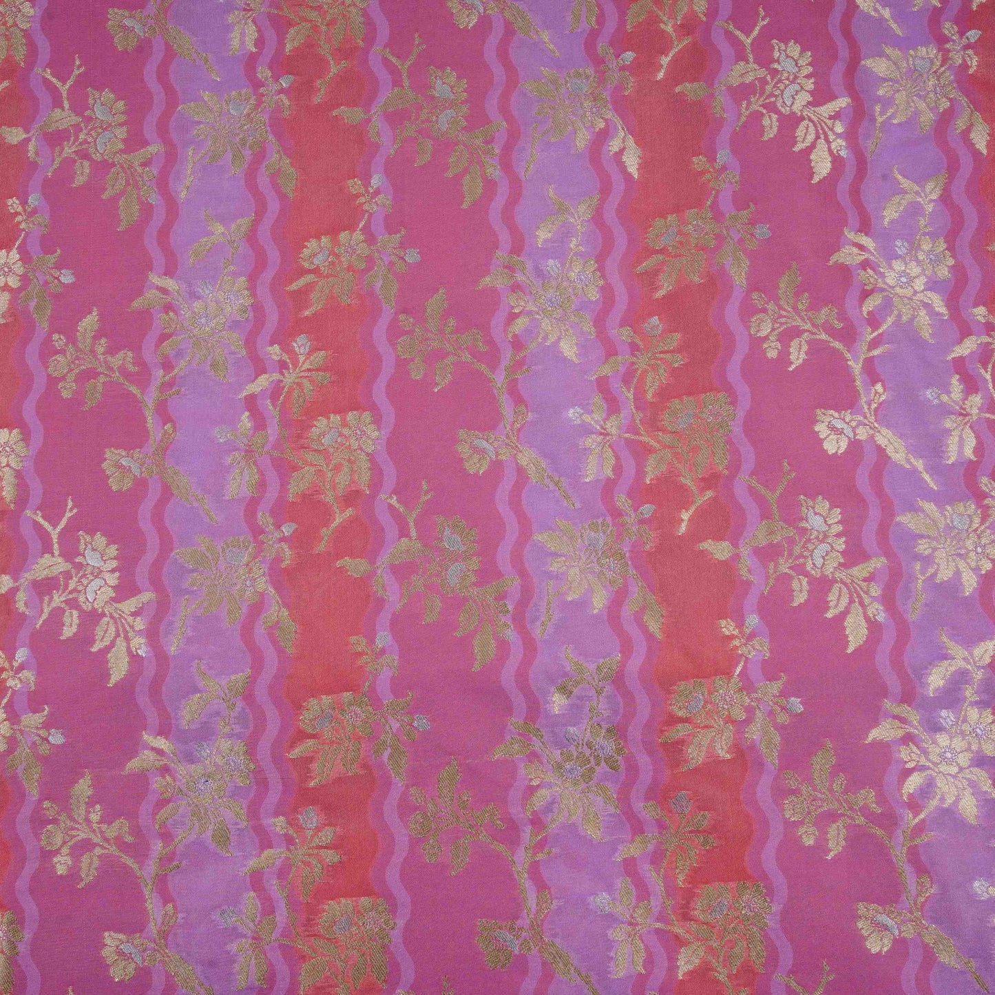 Magenta with Salmon Pink Multi Rangkaat Weave Brocade Fabric HMSS-32721