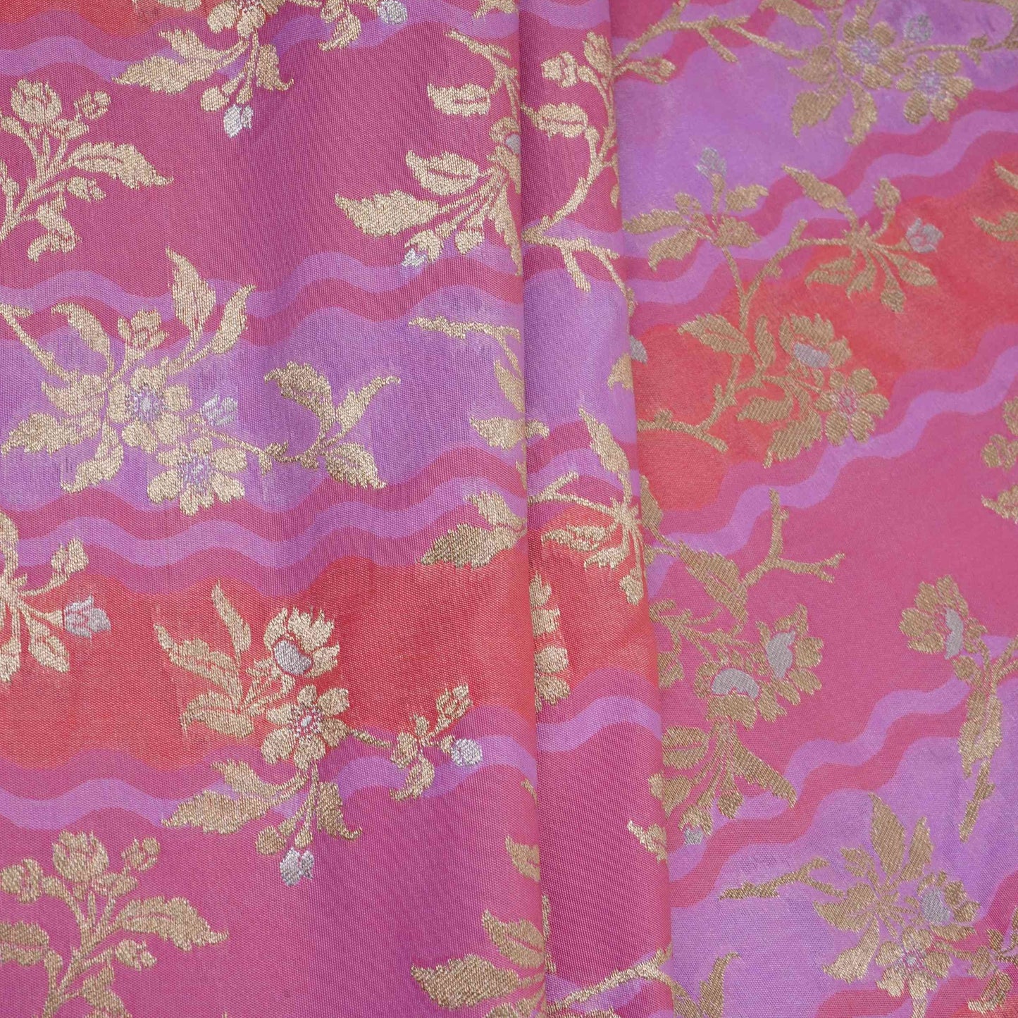 Magenta with Salmon Pink Multi Rangkaat Weave Brocade Fabric HMSS-32721