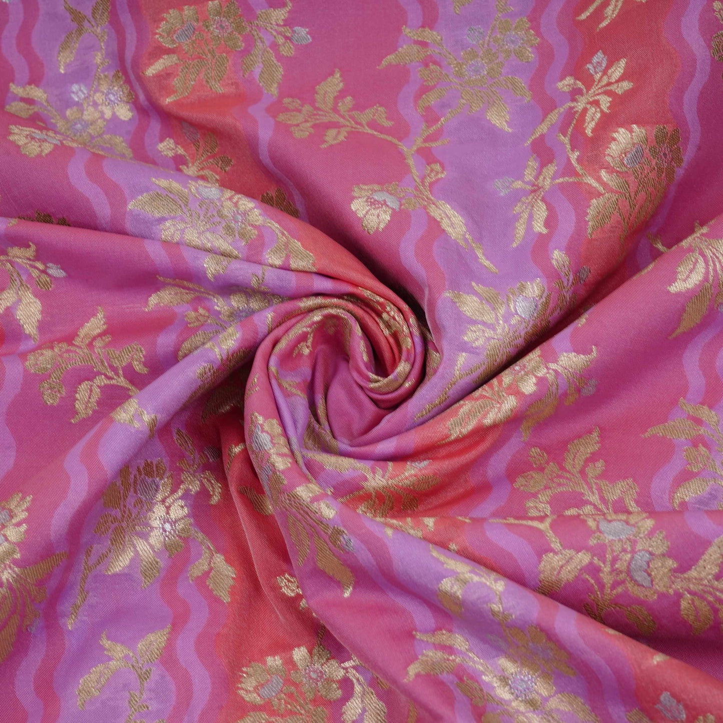 Magenta with Salmon Pink Multi Rangkaat Weave Brocade Fabric HMSS-32721