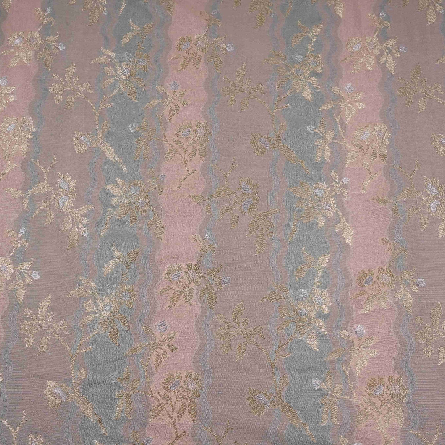 Blush Pink with Teal Multi Rangkaat Weave Brocade Fabric HMSS-32720