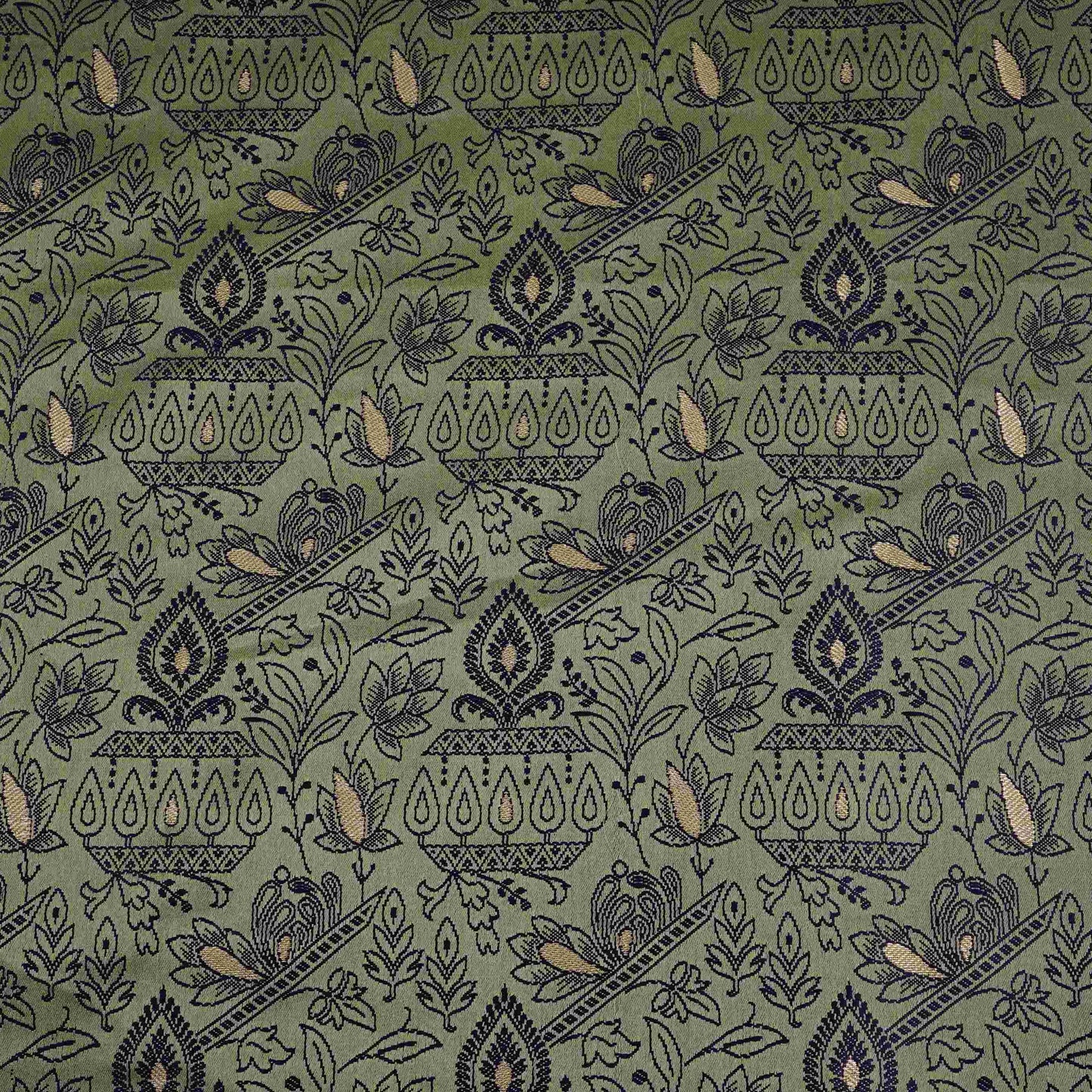 Sage Green Zari Booti Tanchoi Silk Fabric HMSS-32754