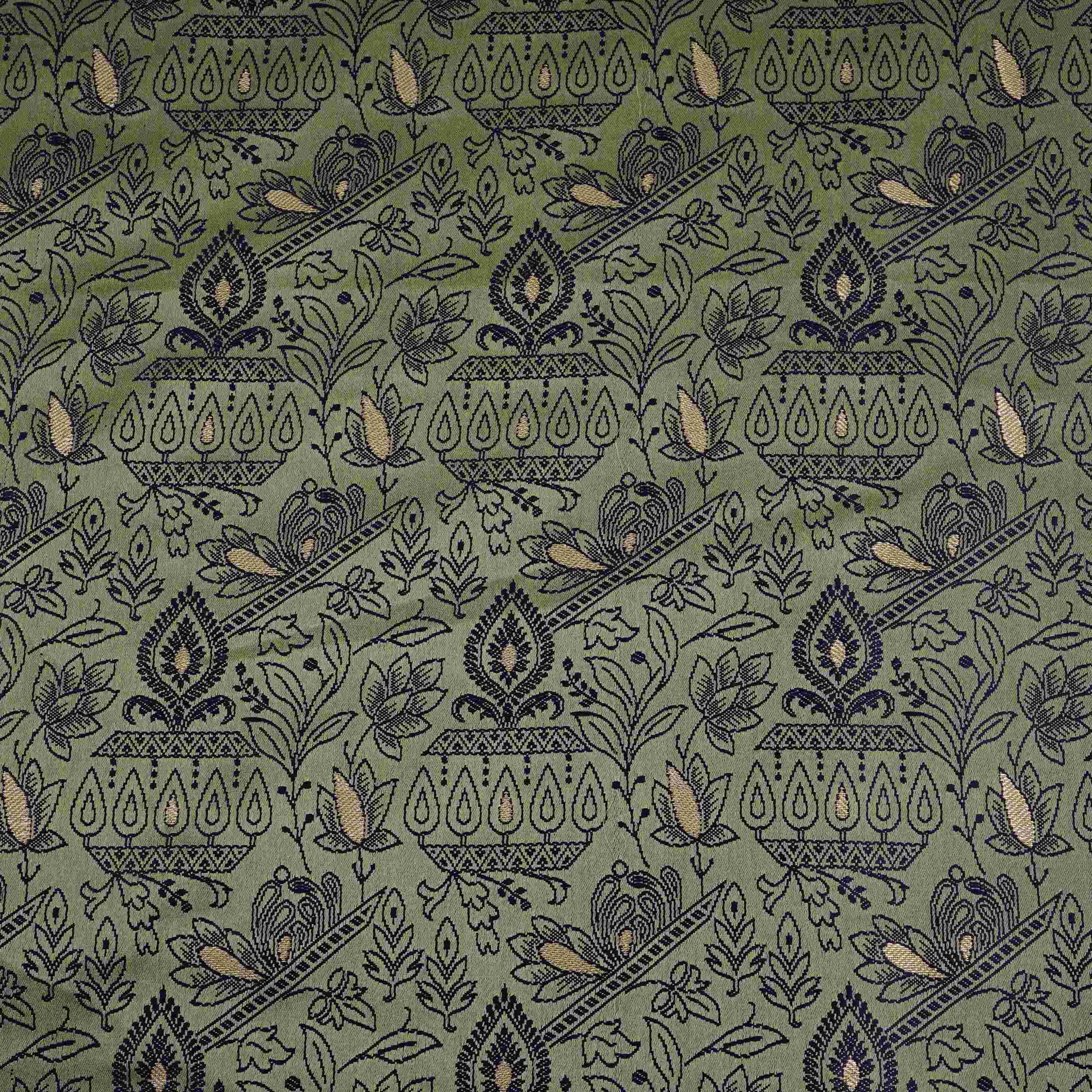 Sage Green Zari Booti Tanchoi Silk Fabric HMSS-32754