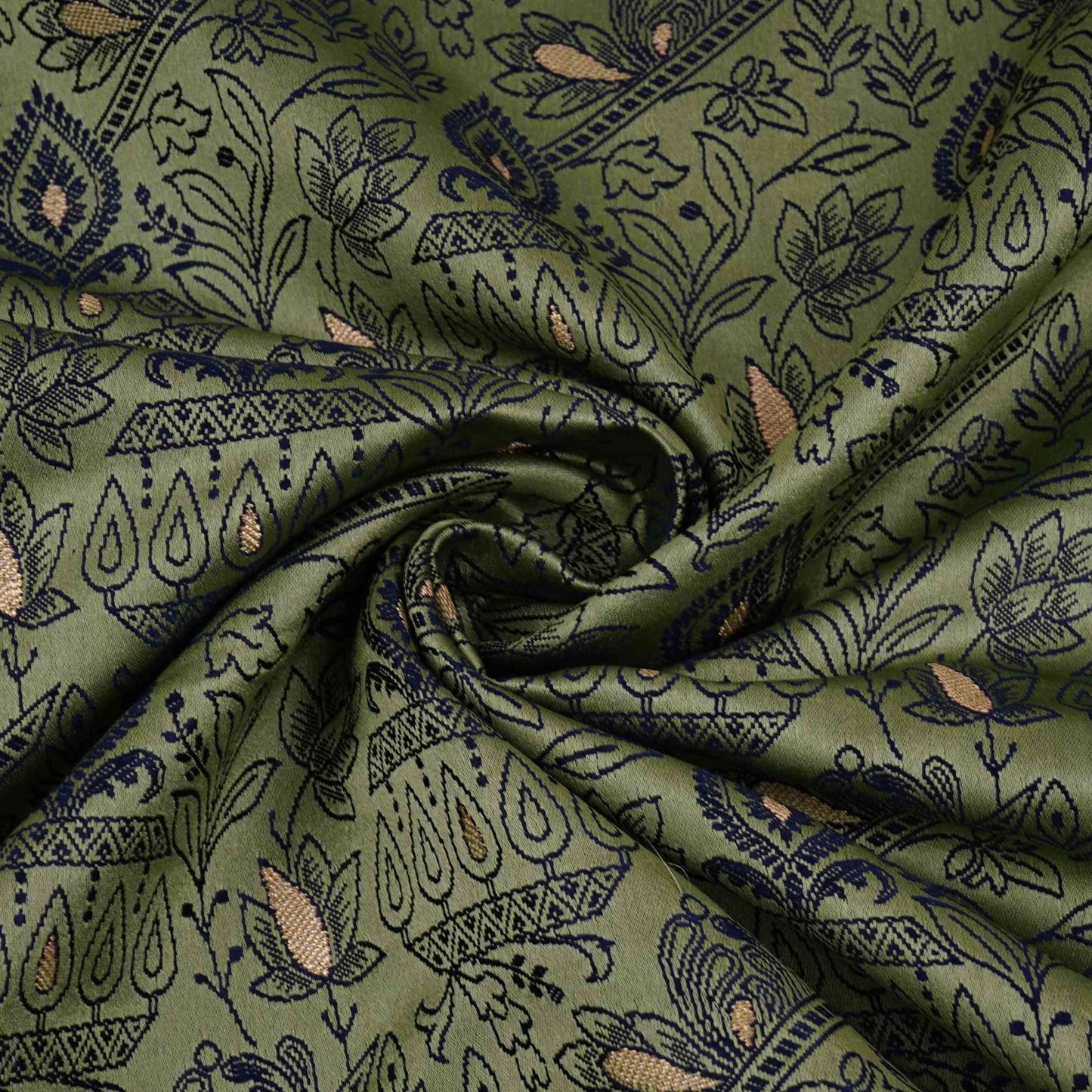 Sage Green Zari Booti Tanchoi Silk Fabric HMSS-32754