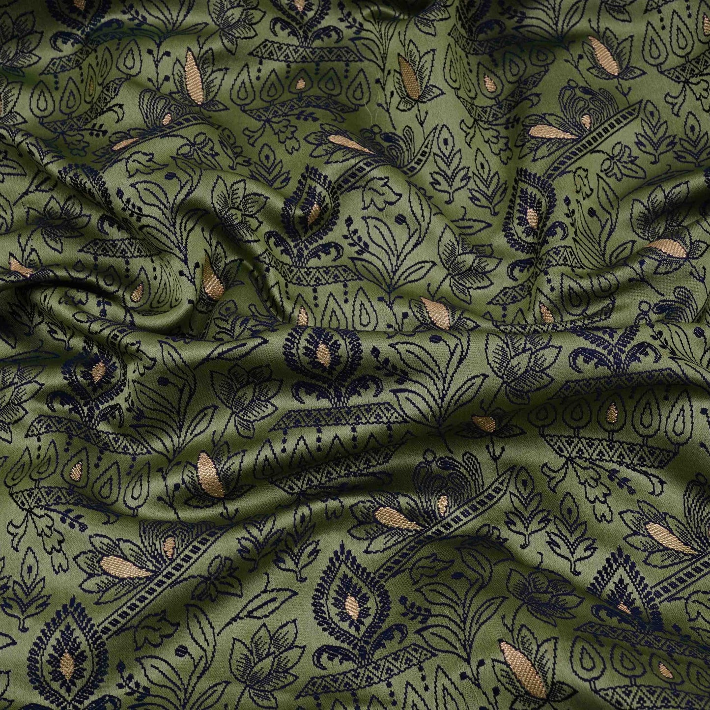 Sage Green Zari Booti Tanchoi Silk Fabric HMSS-32754