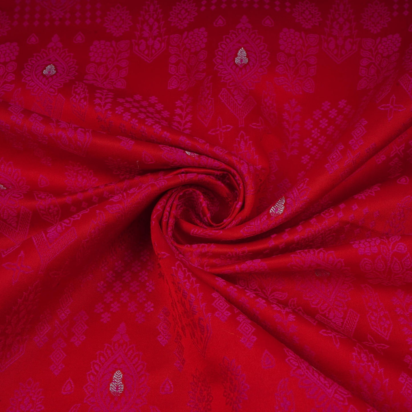 Red Zari Booti Dohri Tanchoi Silk Fabric HMSS-32729
