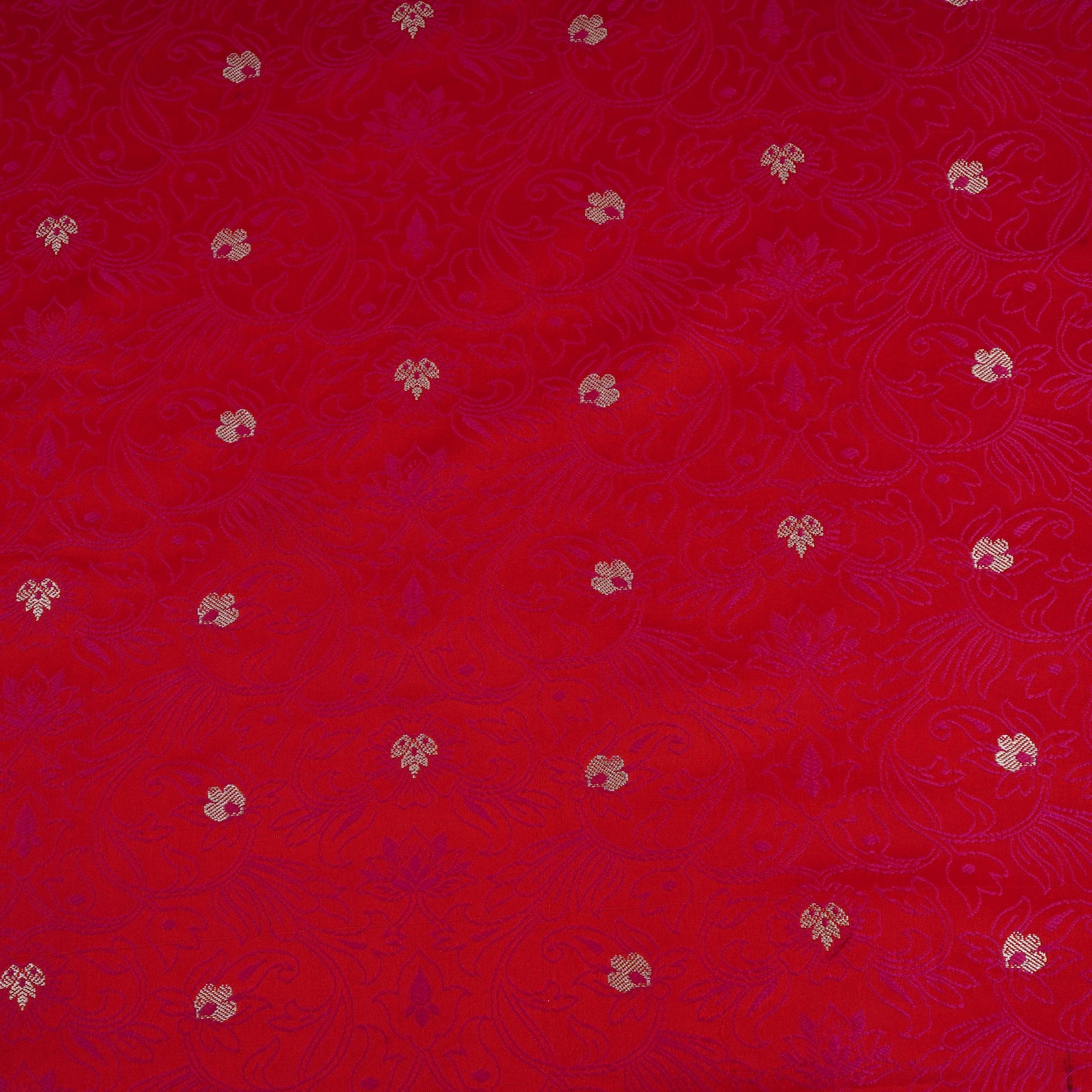 Red Zari Booti Tanchoi Silk Fabric HMSS-32756