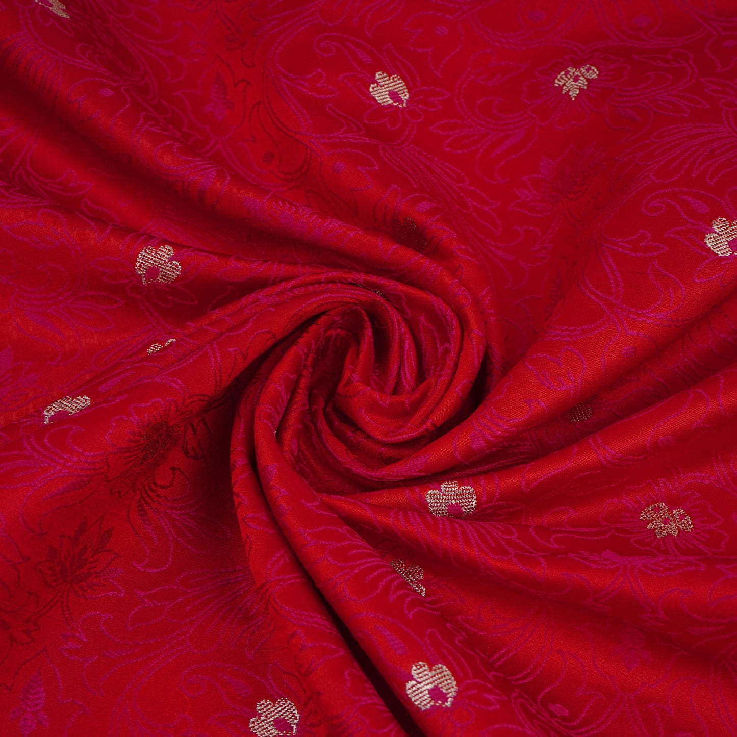 Red Zari Booti Tanchoi Silk Fabric HMSS-32756