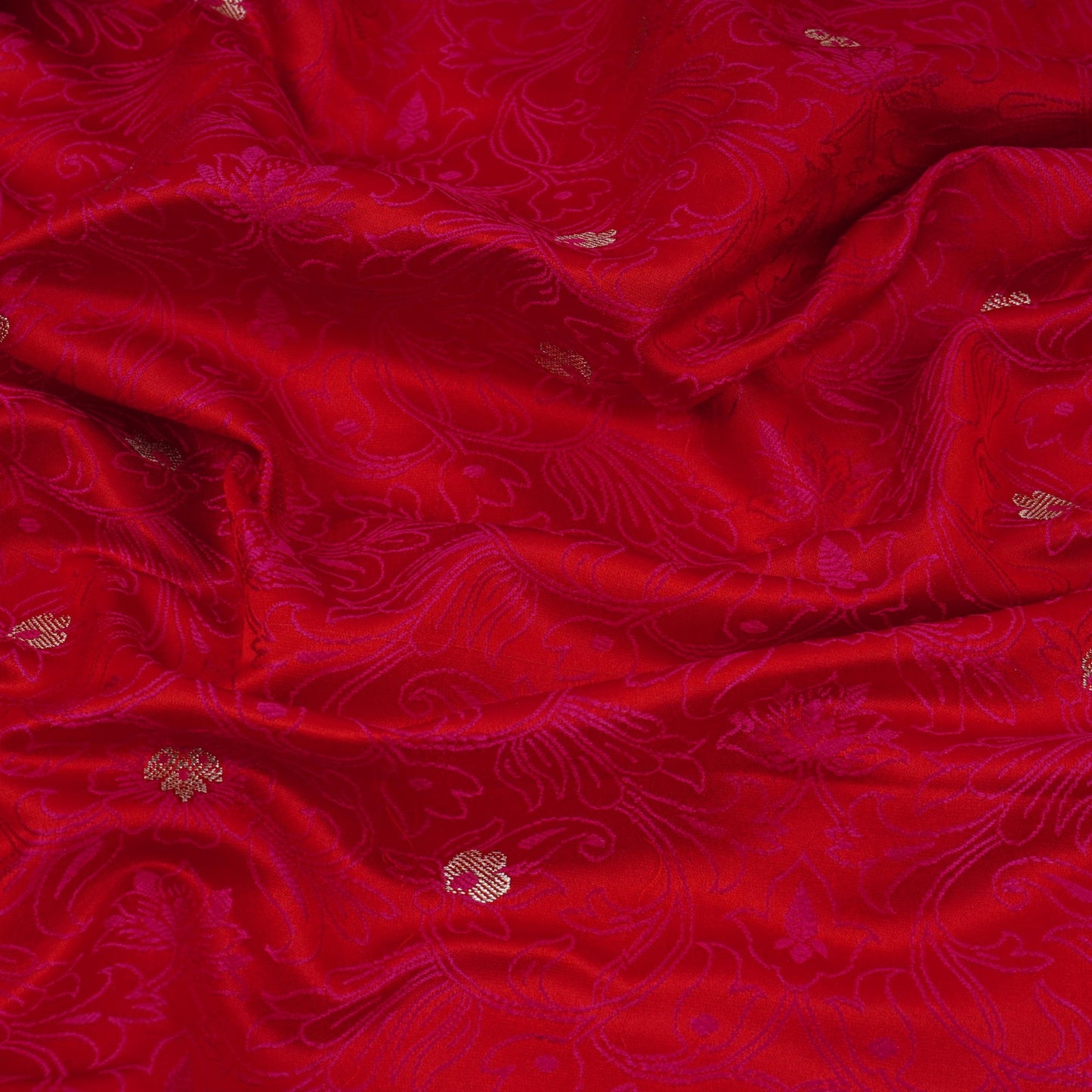 Red Zari Booti Tanchoi Silk Fabric HMSS-32756