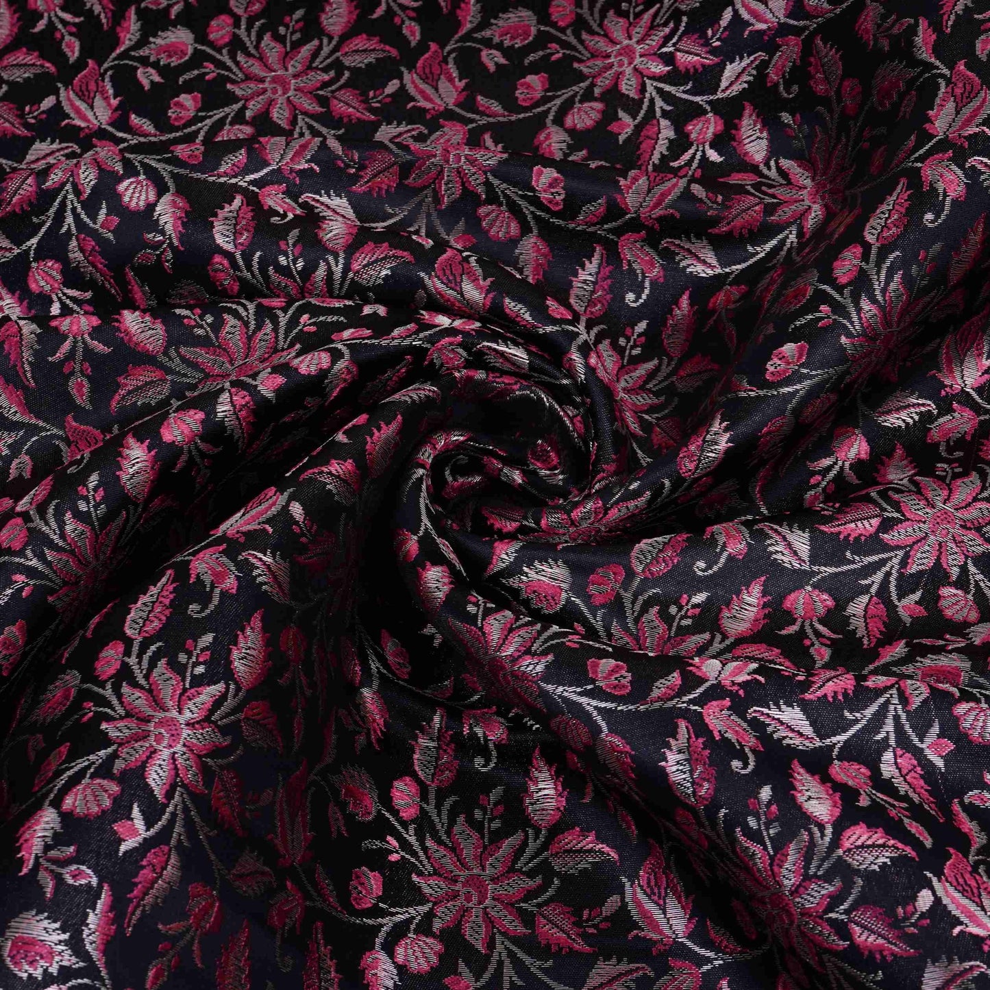 Black Jamawar Resham Zari Dohra Brocade Fabric HMSS-32741