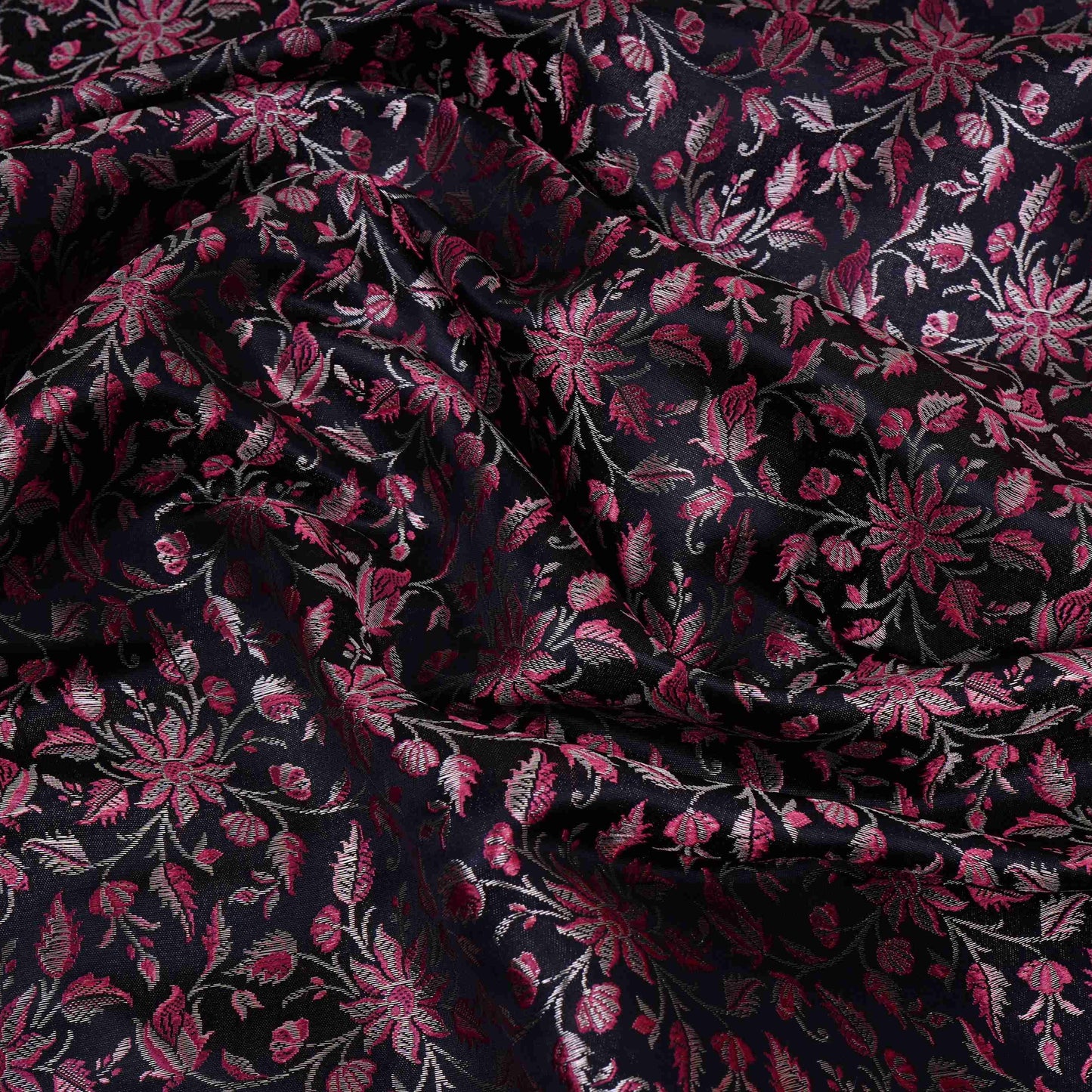 Black Jamawar Resham Zari Dohra Brocade Fabric HMSS-32741