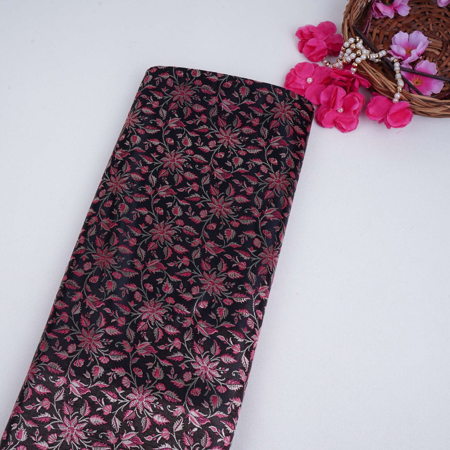 Black Jamawar Resham Zari Dohra Brocade Fabric HMSS-32741
