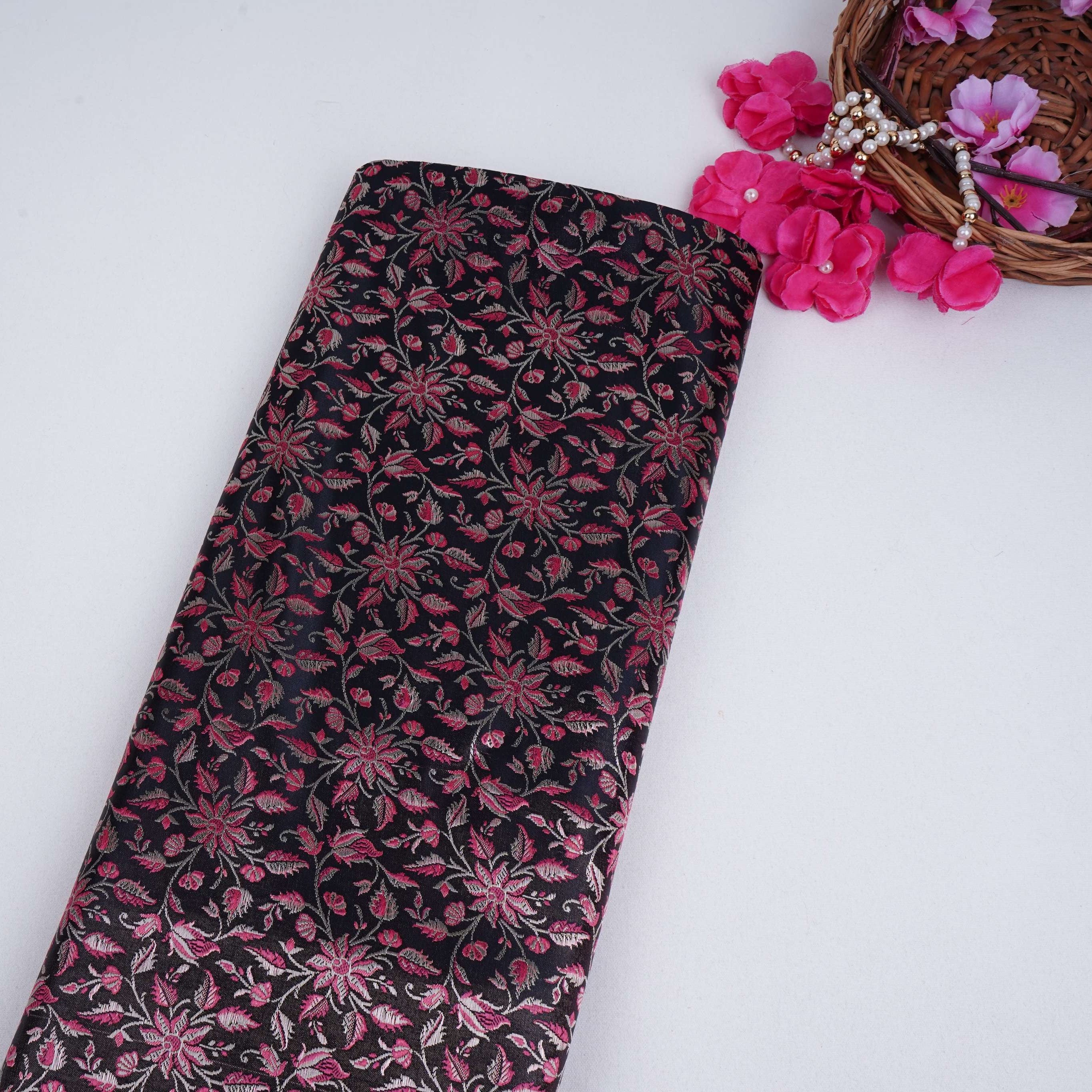 Black Jamawar Resham Zari Dohra Brocade Fabric HMSS-32741