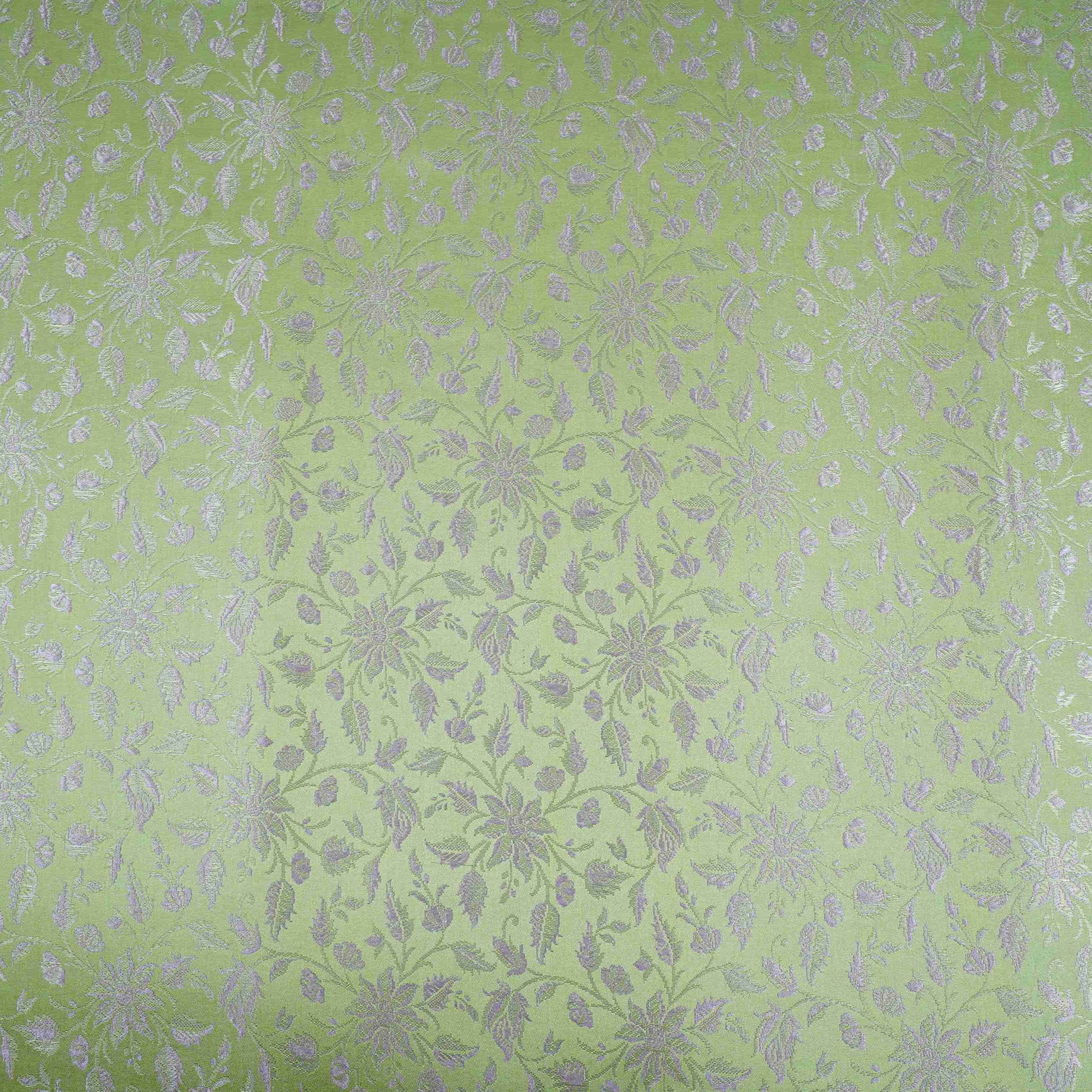 Lime Green Jamawar Resham Zari Dohra Brocade Fabric HMSS-32742